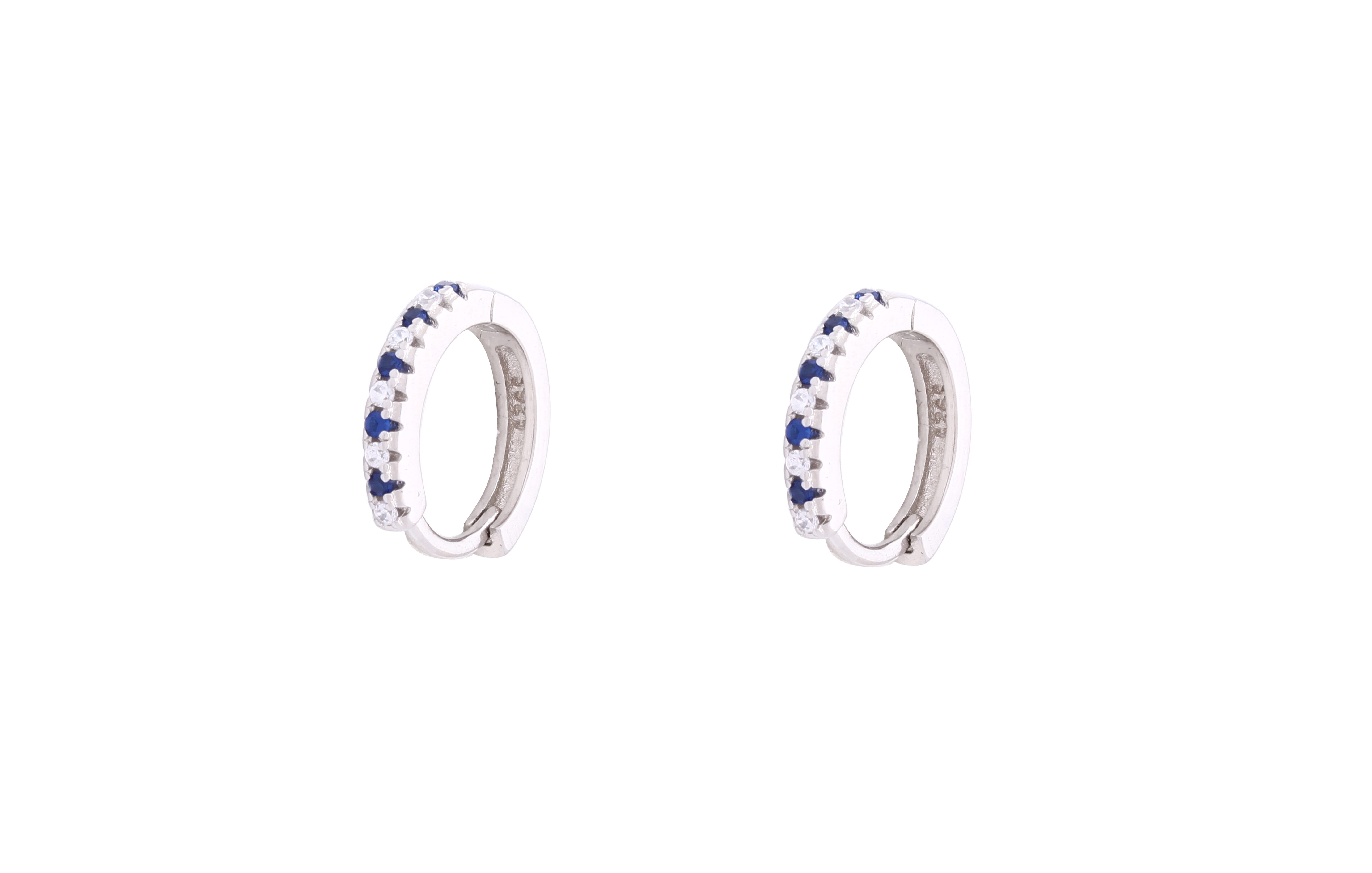 Asfour Crystal Hoop Earrings With Blue & Clear Stones In 925 Sterling Siver ER0391-BW