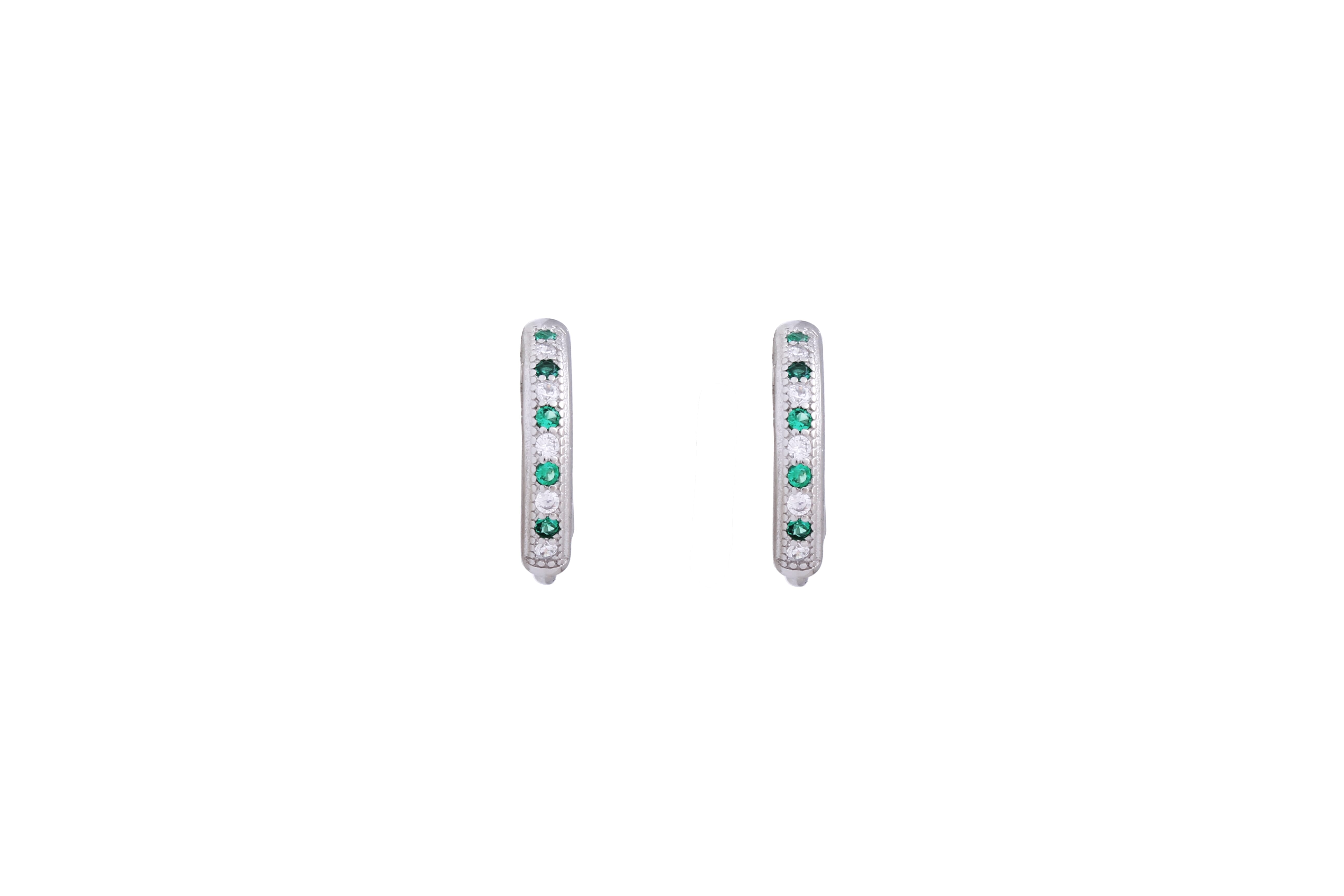 Asfour Crystal Hoop Earrings With Green & Clear Stones In 925 Sterling Siver ER0391-GW