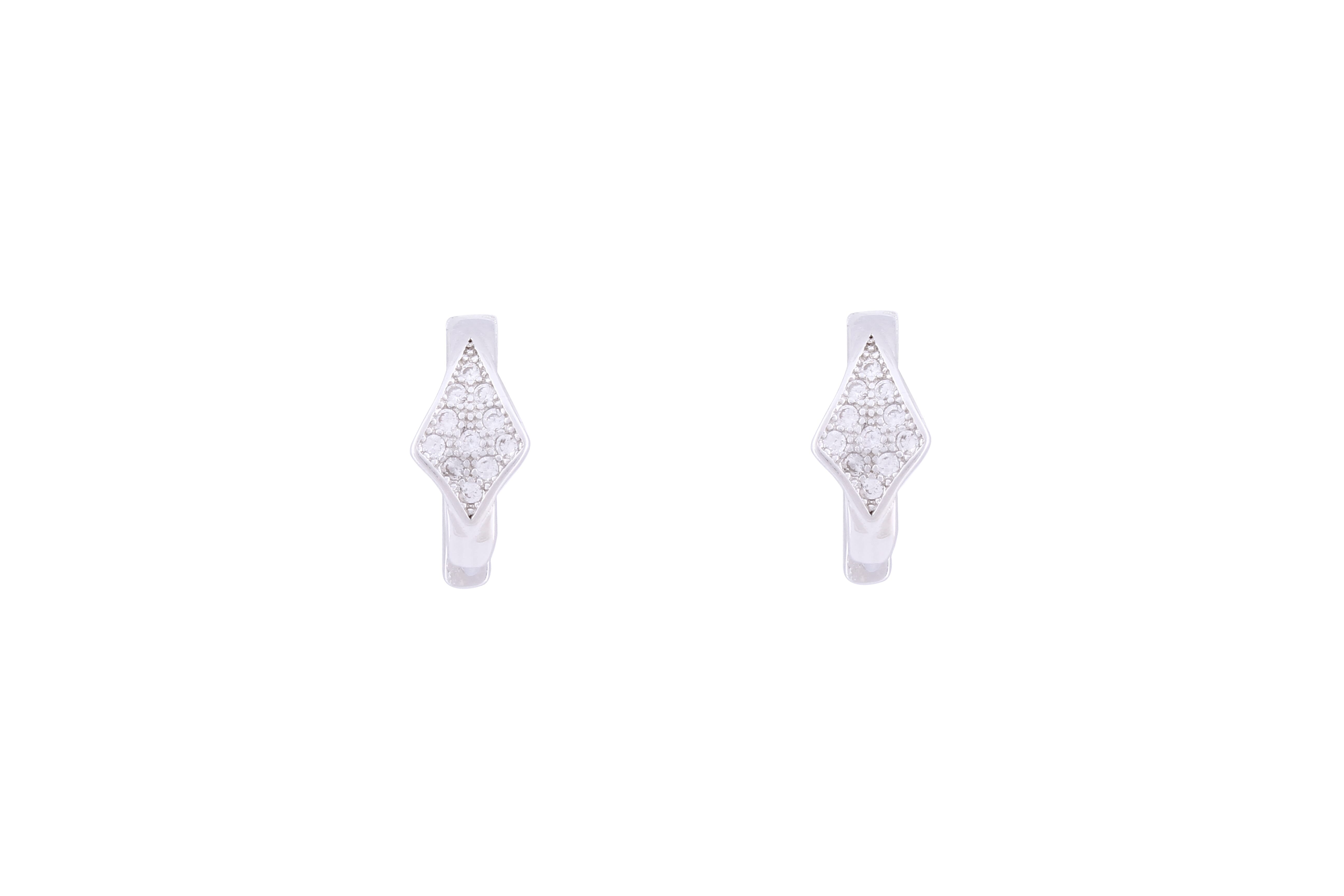 Asfour Crystal Hoop Earring With  Rhombus  Design in 925 Sterling Silver ER0403