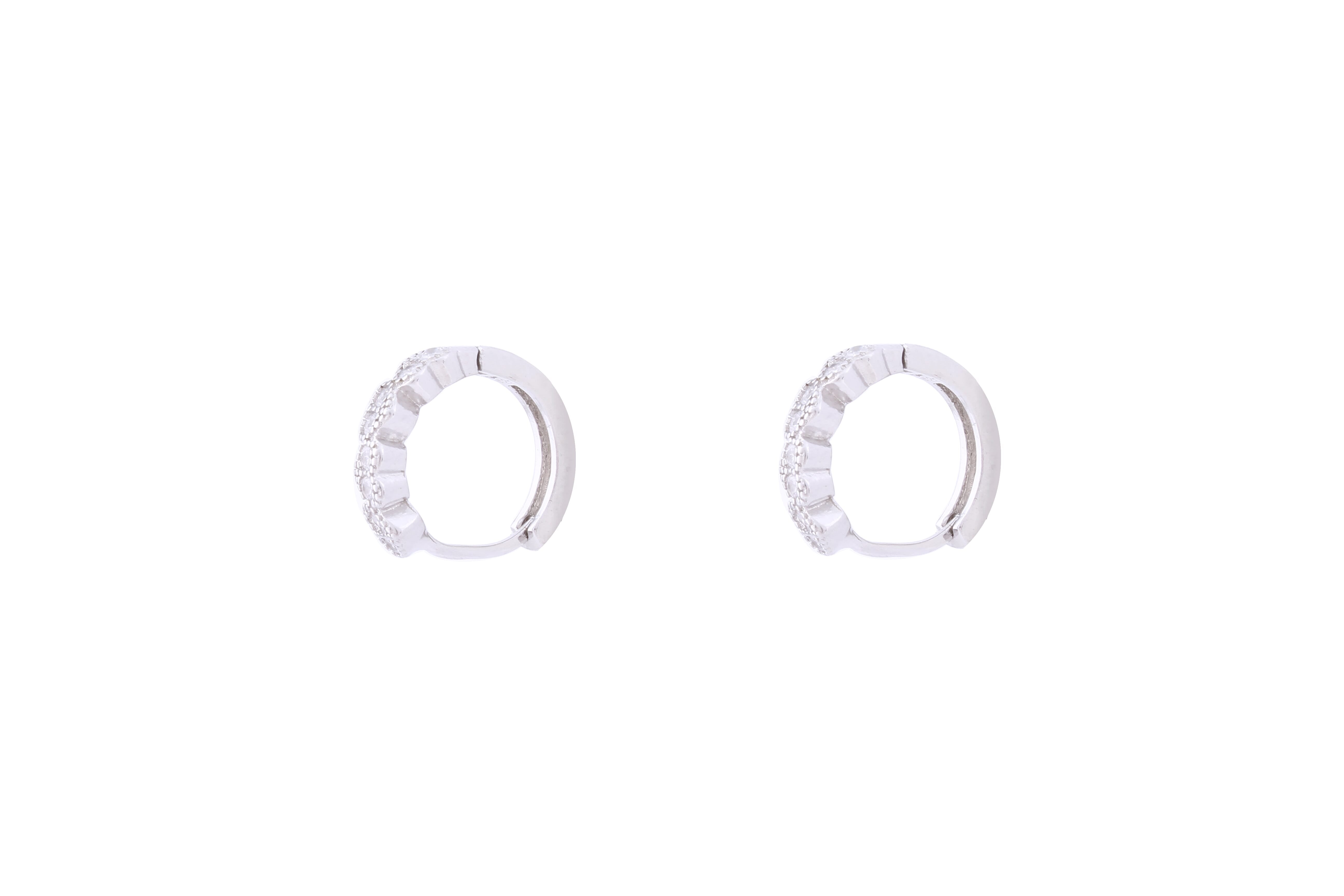Asfour Crystal 925 Sterling Silver Hoop Earring With  Hearts  Design