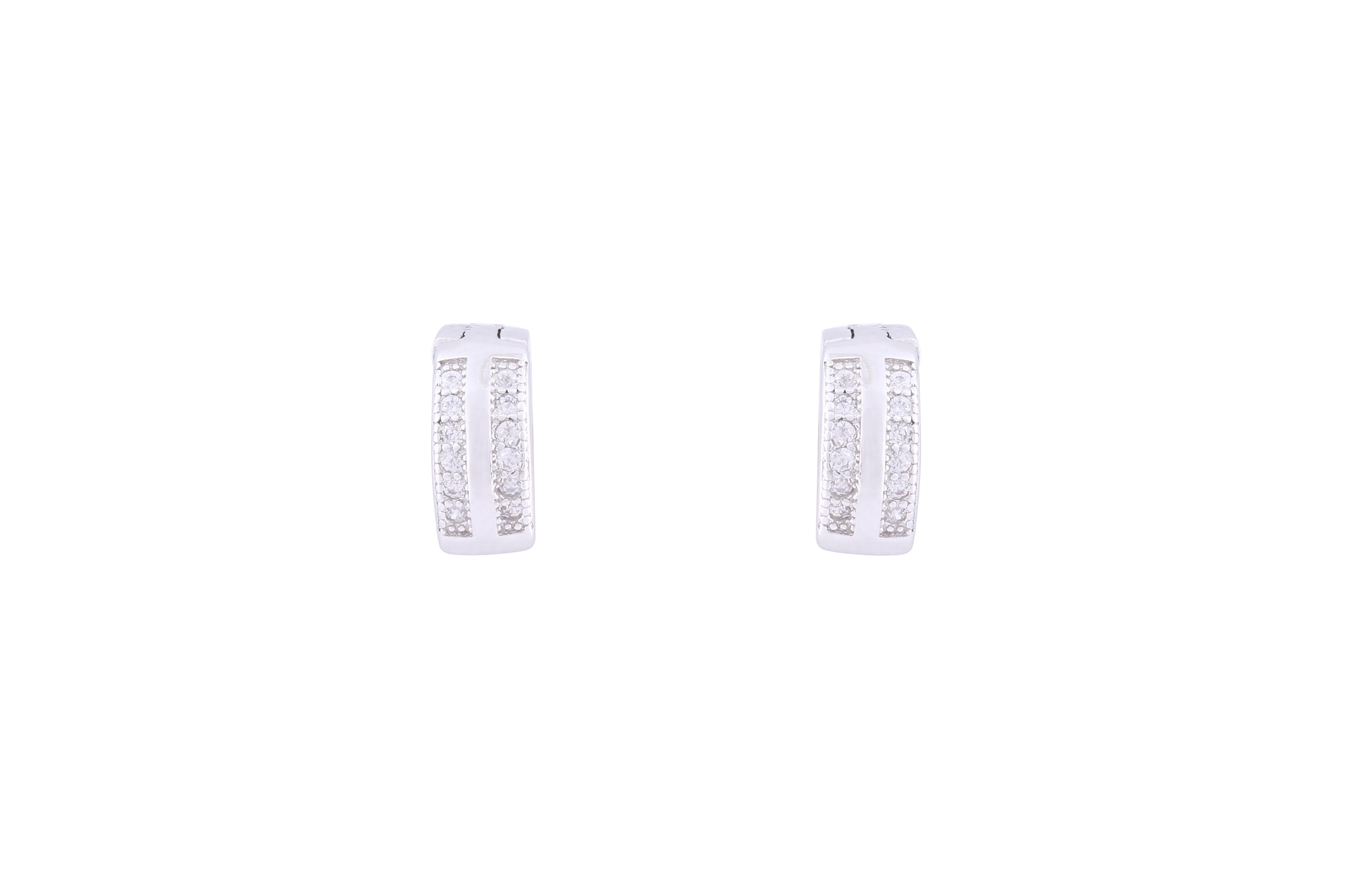 Asfour Crystal Hoop Earring With lines Design in 925 Sterling Silver ER0412