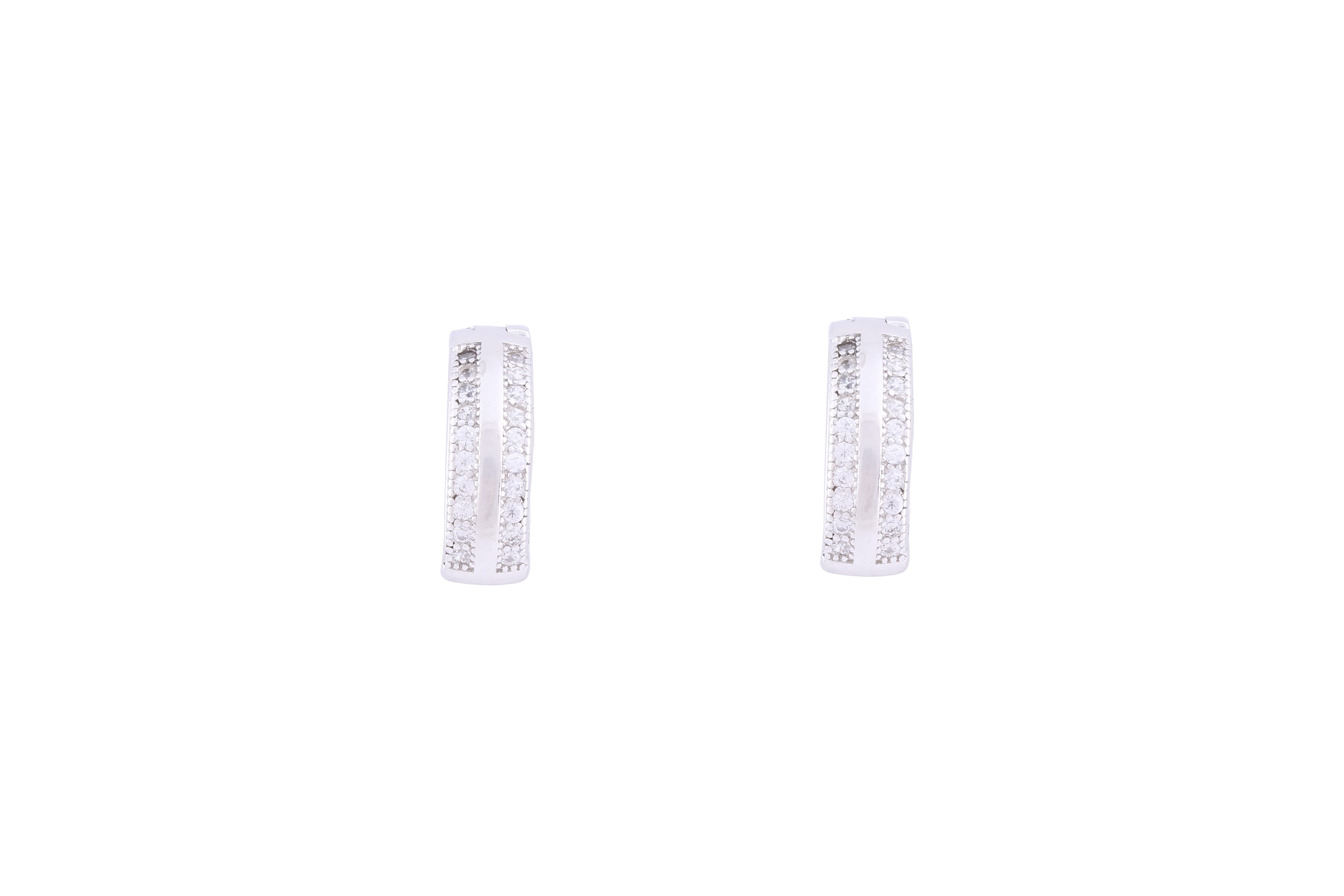 Asfour Crystal Hoop Earring With lines Design in 925 Sterling Silver ER0413