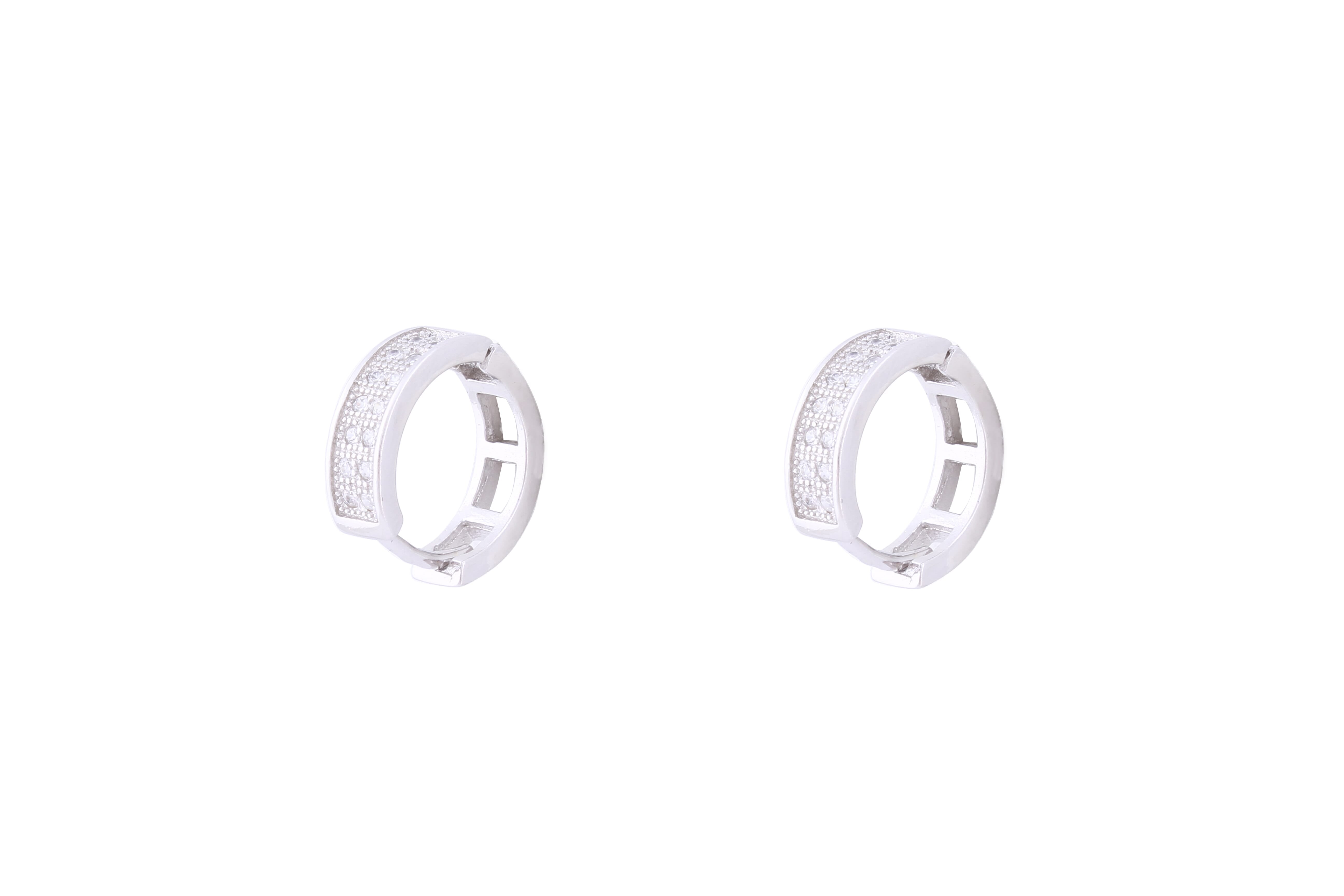 Asfour Crystal Hoop Earrings inlaid  With Round Zircon Stones In 925 Sterling Siver ER0415