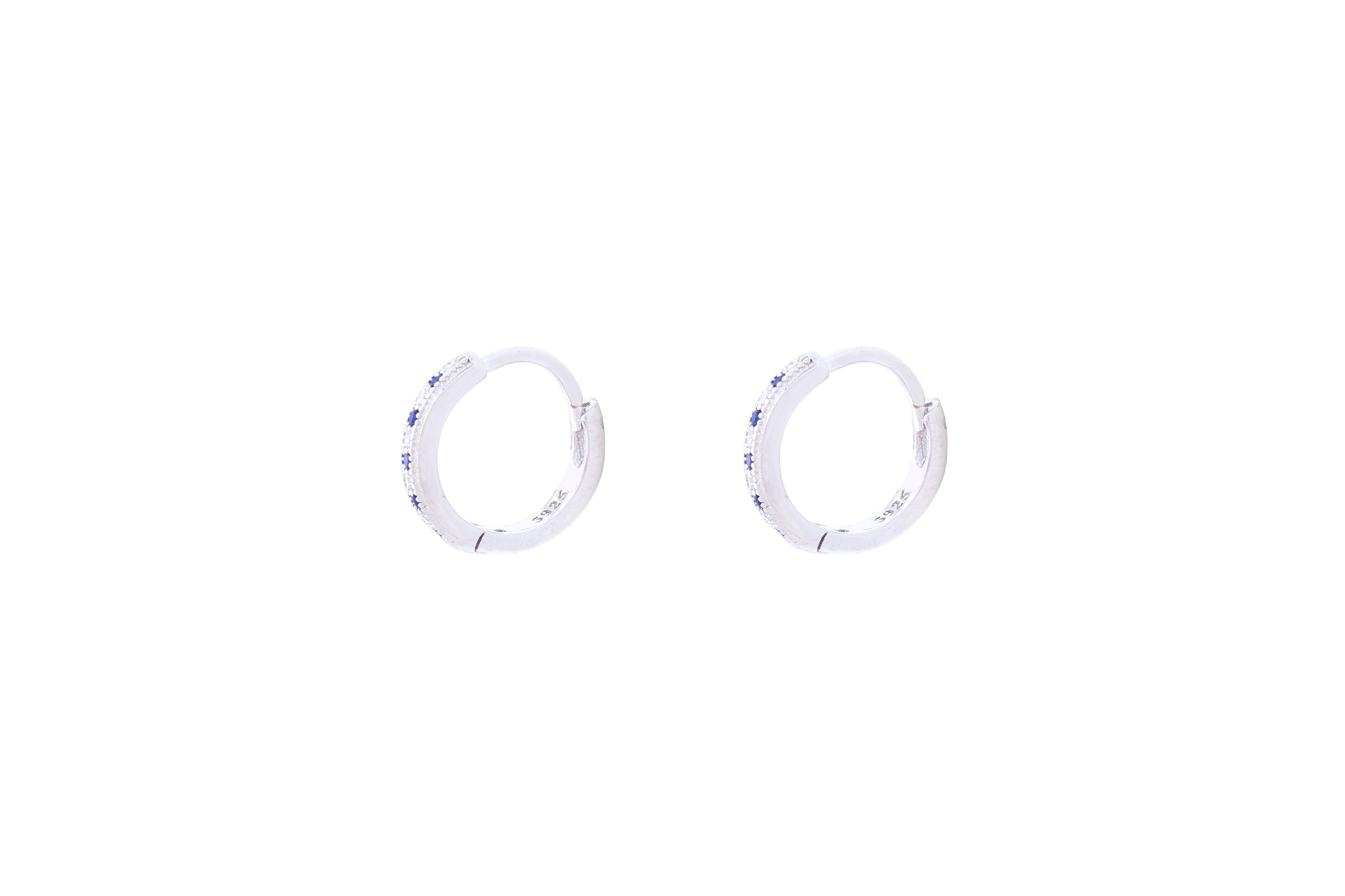 Asfour Huggie Hoop Earring With Round Blue & White Stones