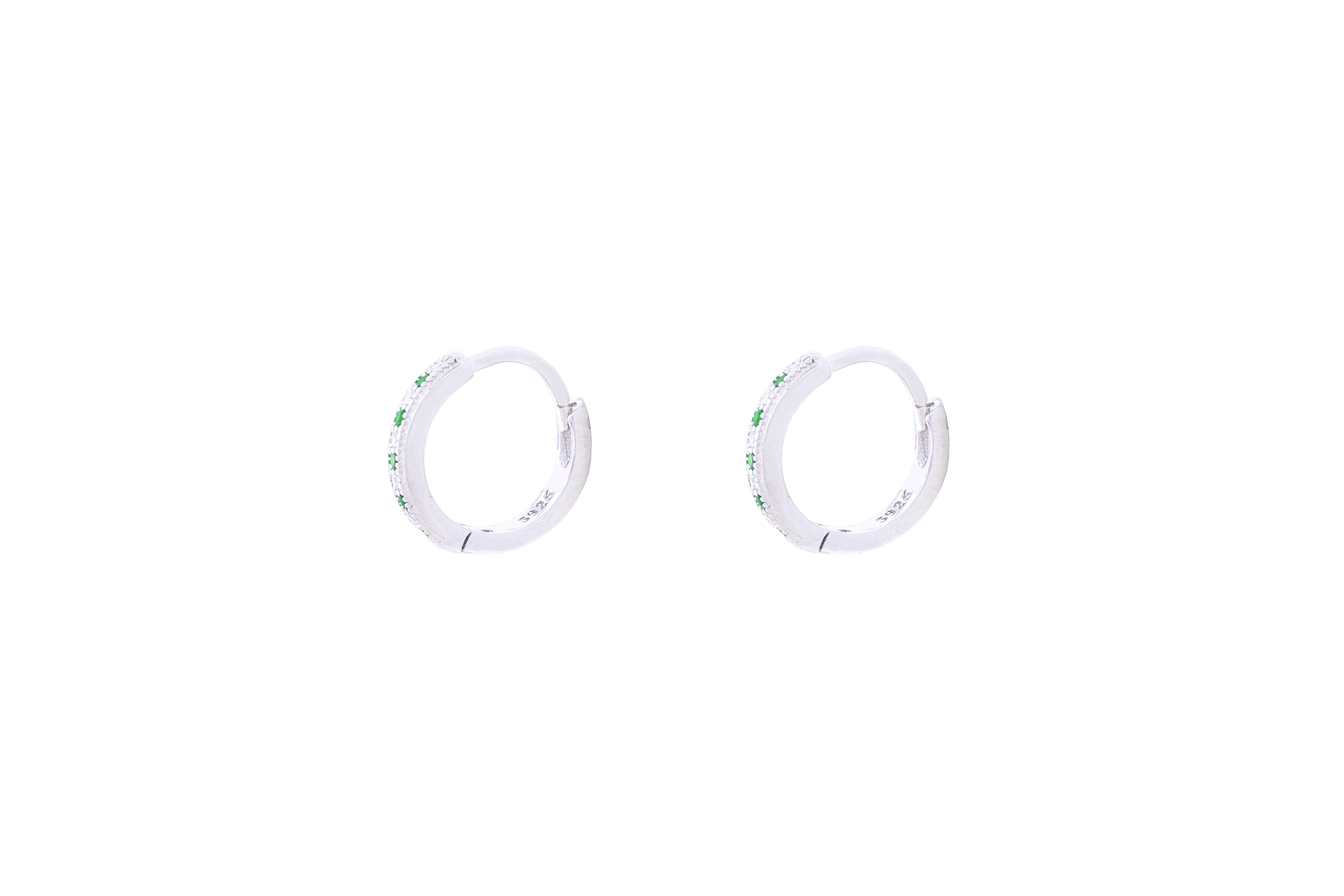 Asfour Huggie Hoop Earring With Round Green & White Stones