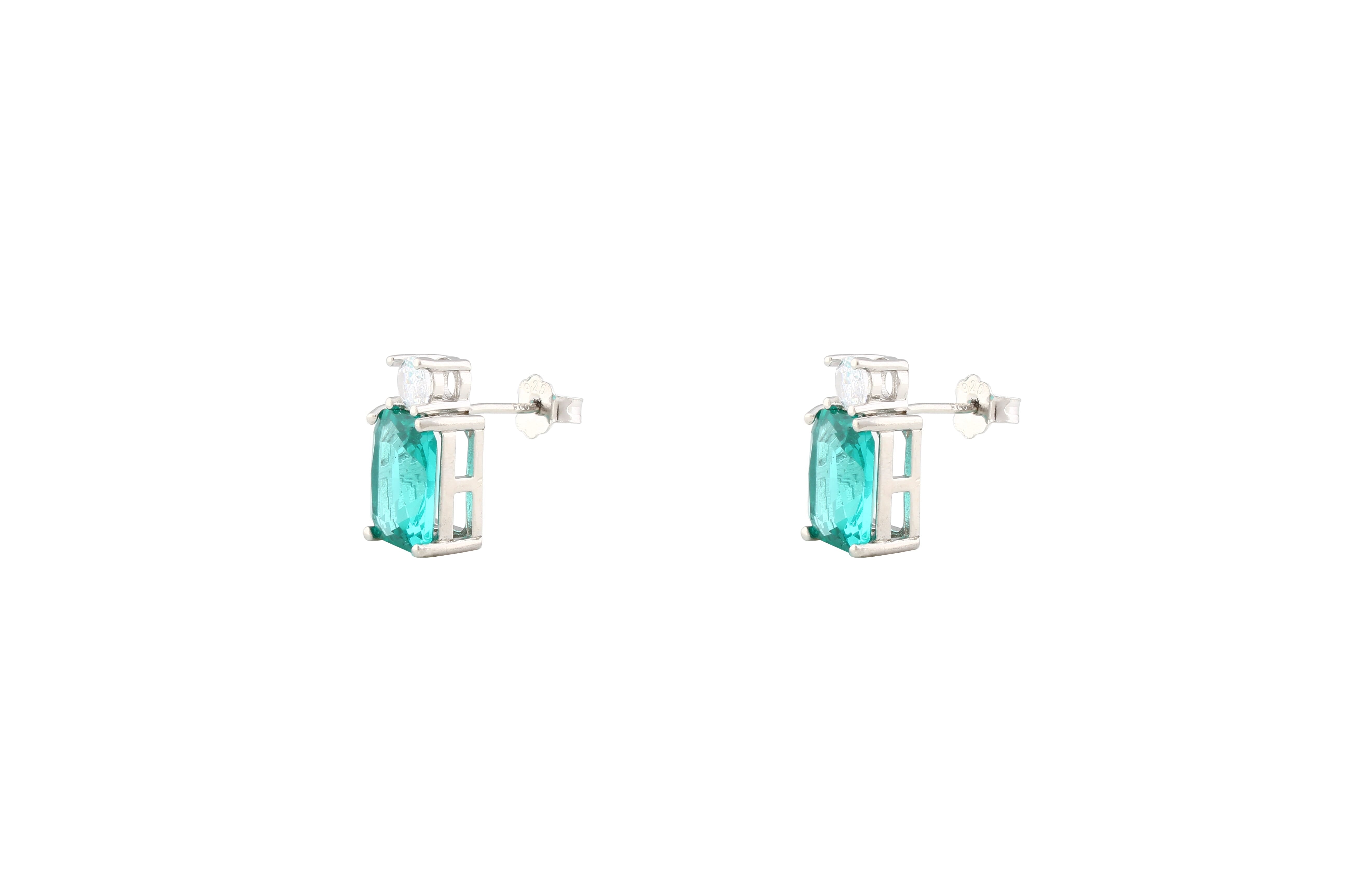Asfour Crystal Stud Earrings With Aquamarine Zircon Stone In 925 Sterling Silver ER0426-GC