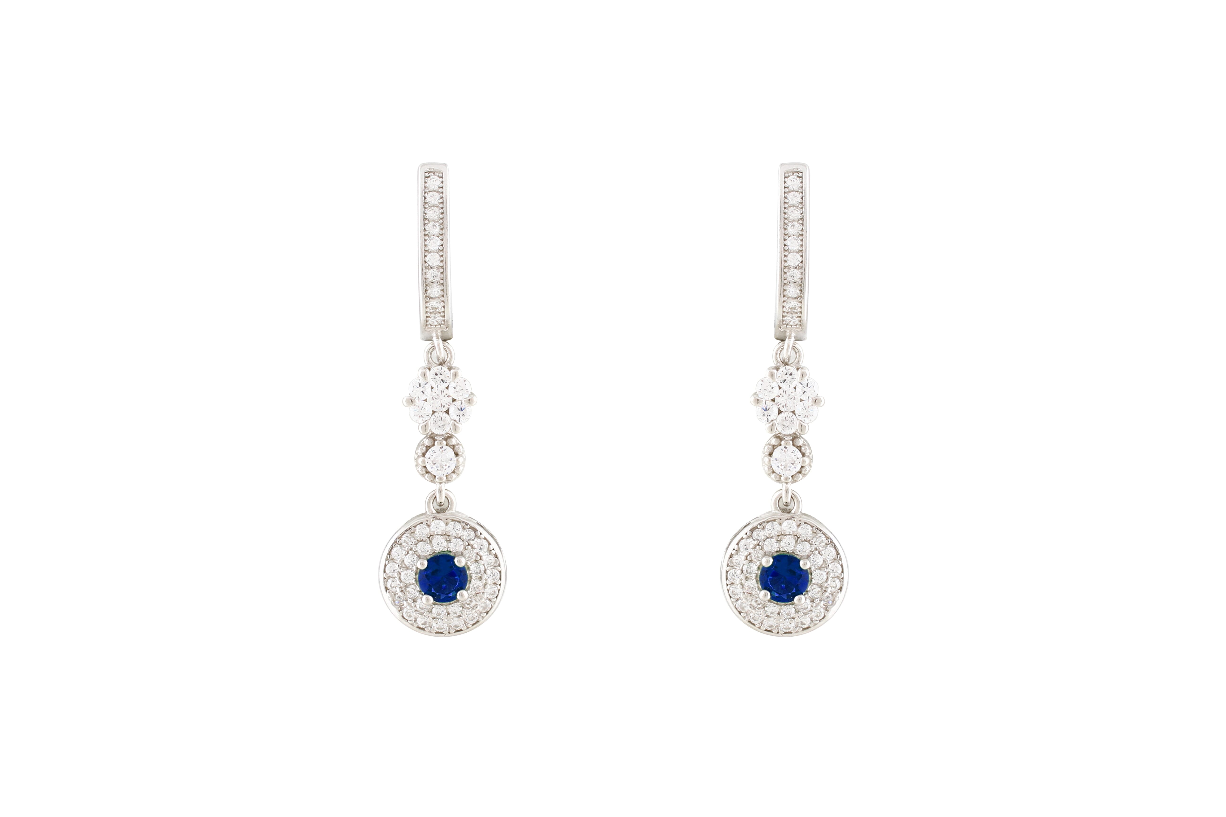 Asfour Crystal Drop Earrings With Blue Cluster Deisgn In 925 Sterling Silver ER0428-WB