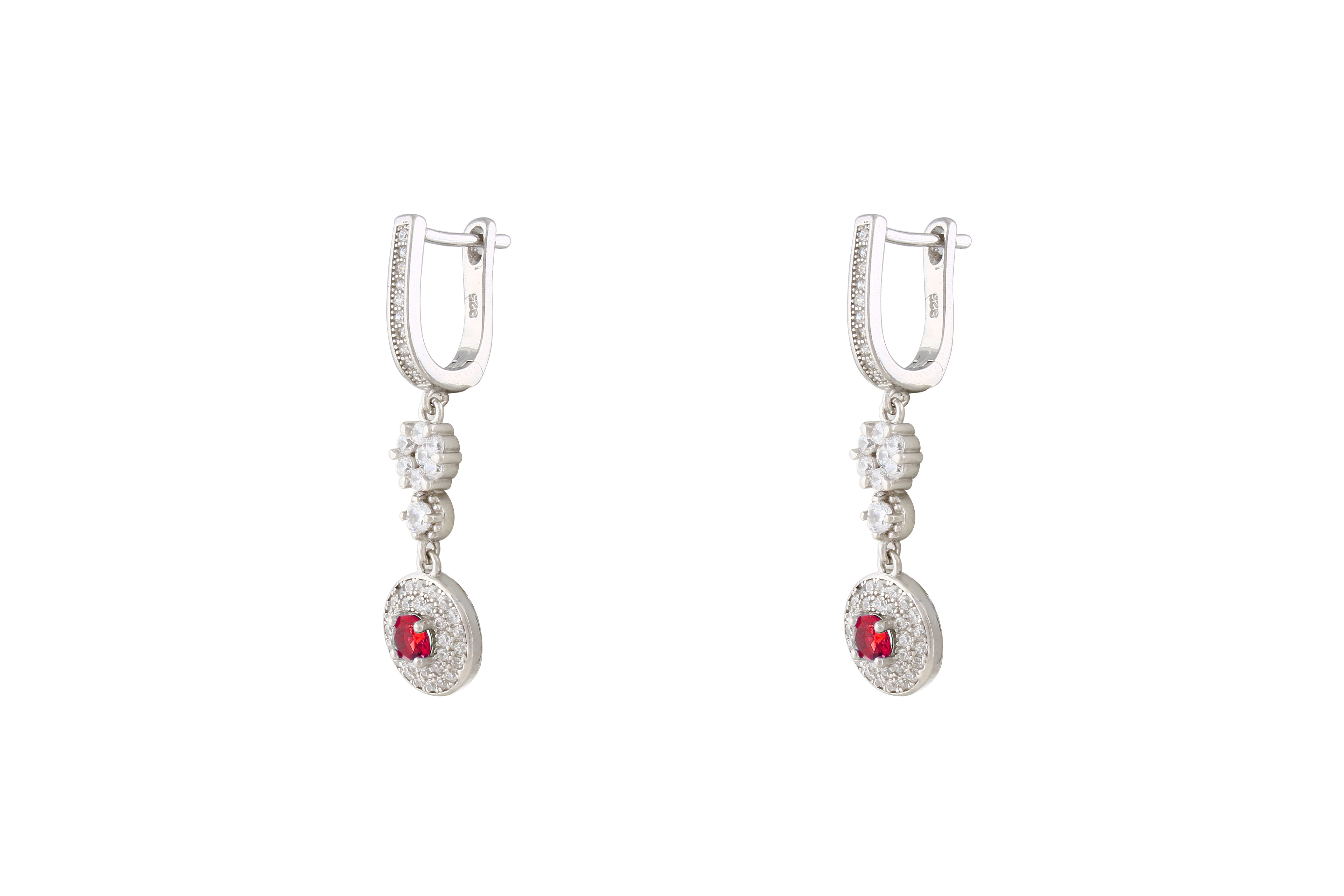 Asfour Crystal Drop Earrings With Fuchsia Cluster Deisgn In 925 Sterling Silver ER0428-WF