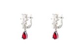 Asfour Crystal Drop Earrings With Fuchsia Pear Design In 925 Sterling Silver ER0429-WF