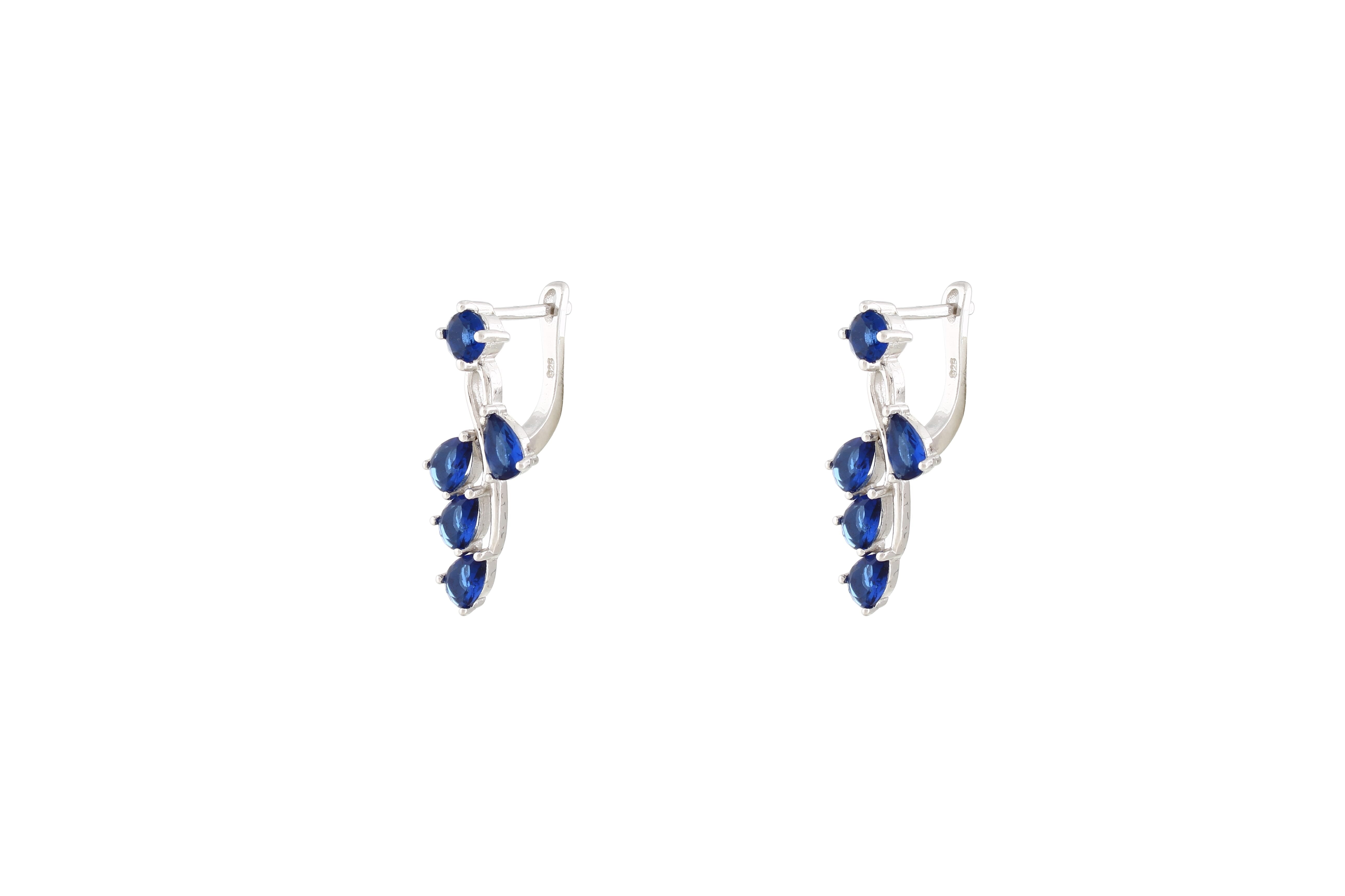 Asfour Crystal Drop Earrings With Blue Leaf Design In 925 Sterling Silver ER0430-B