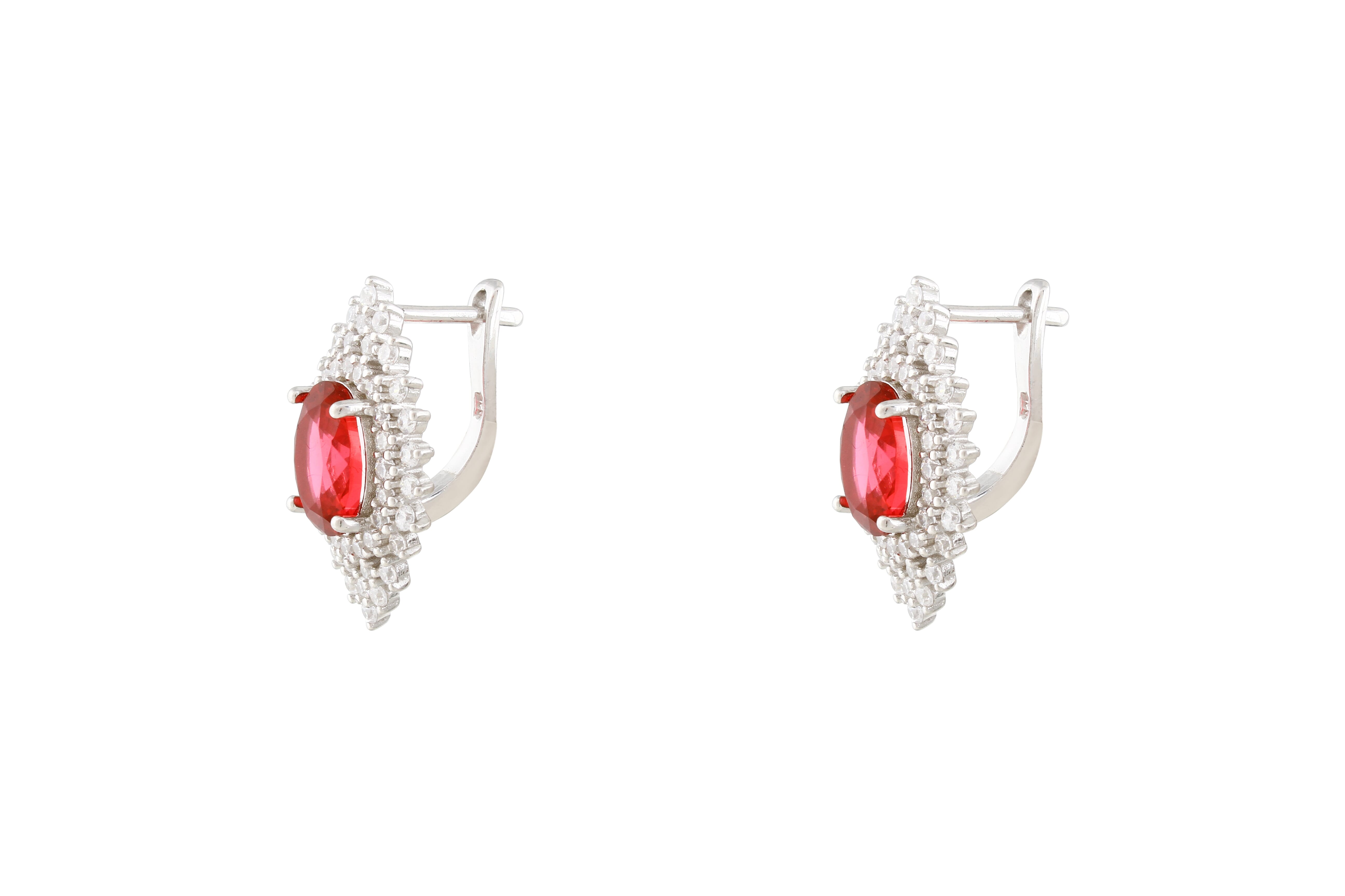 Asfour Crystal Halo Earrings With Fuchsia Oval Design In 925 Sterling Silver ER0431-F