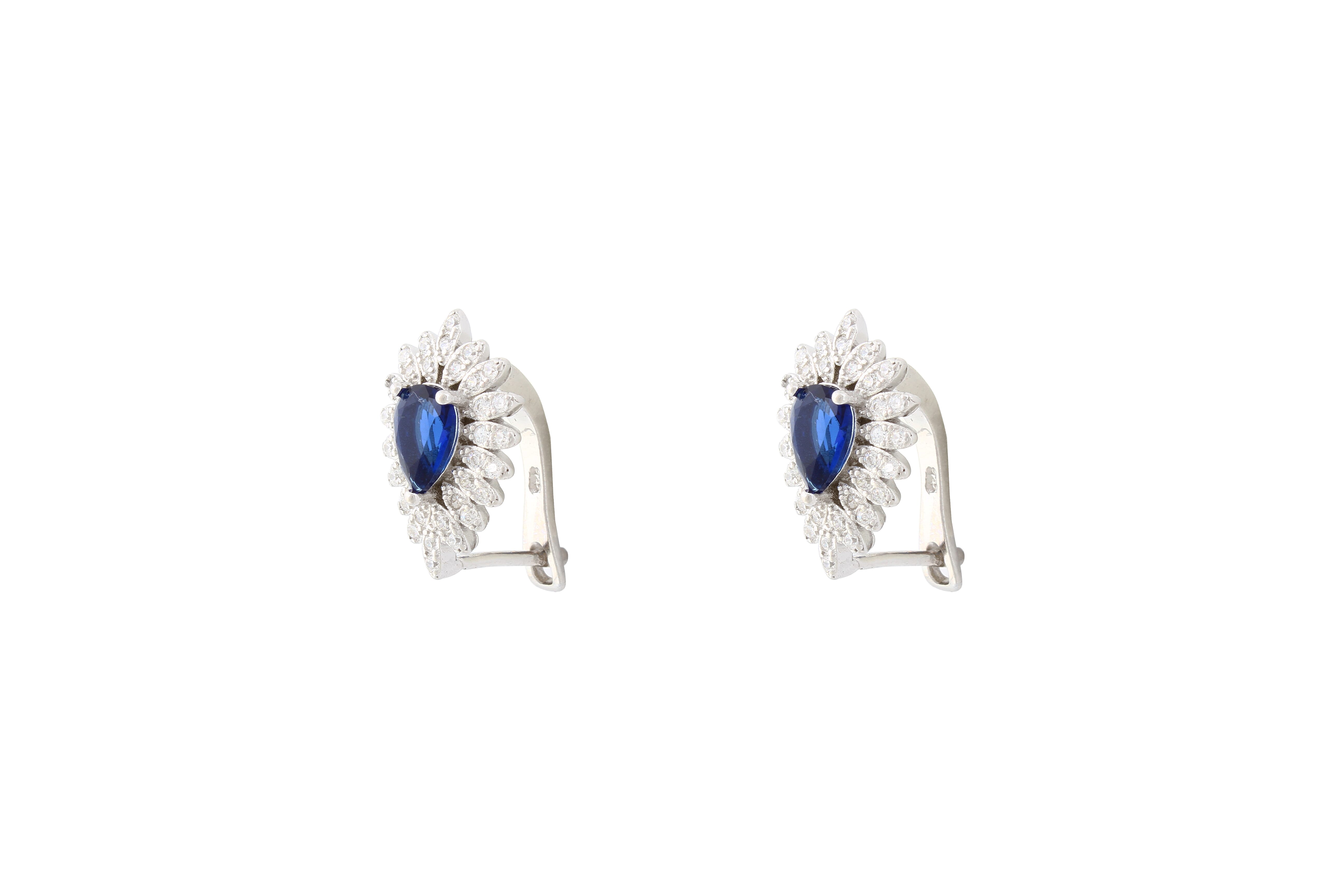 Asfour Clips Earrings With Blue Pear Design