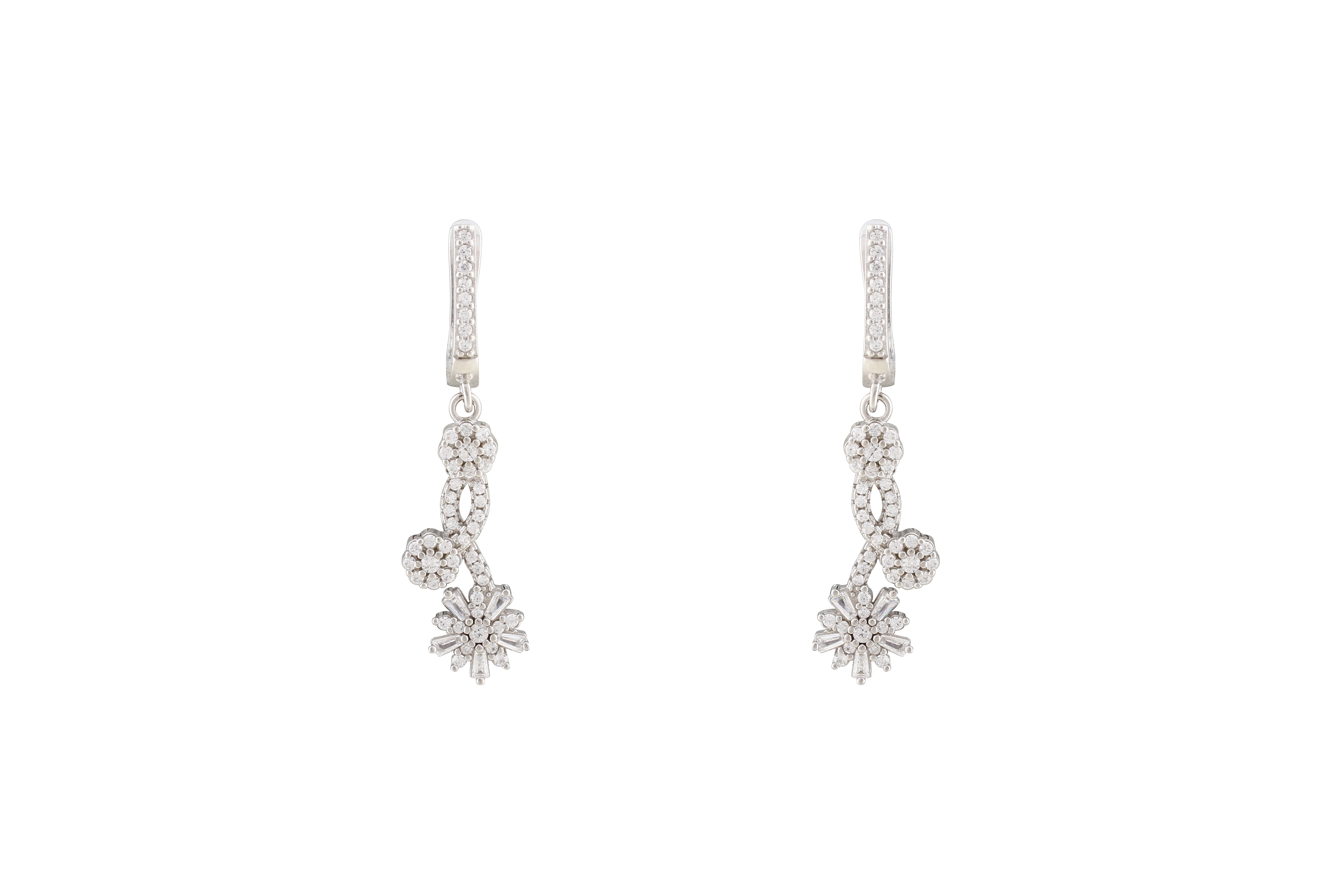 Asfour Crystal Clips Earrings With Art Deco Design In 925 Sterling Silver ER0433