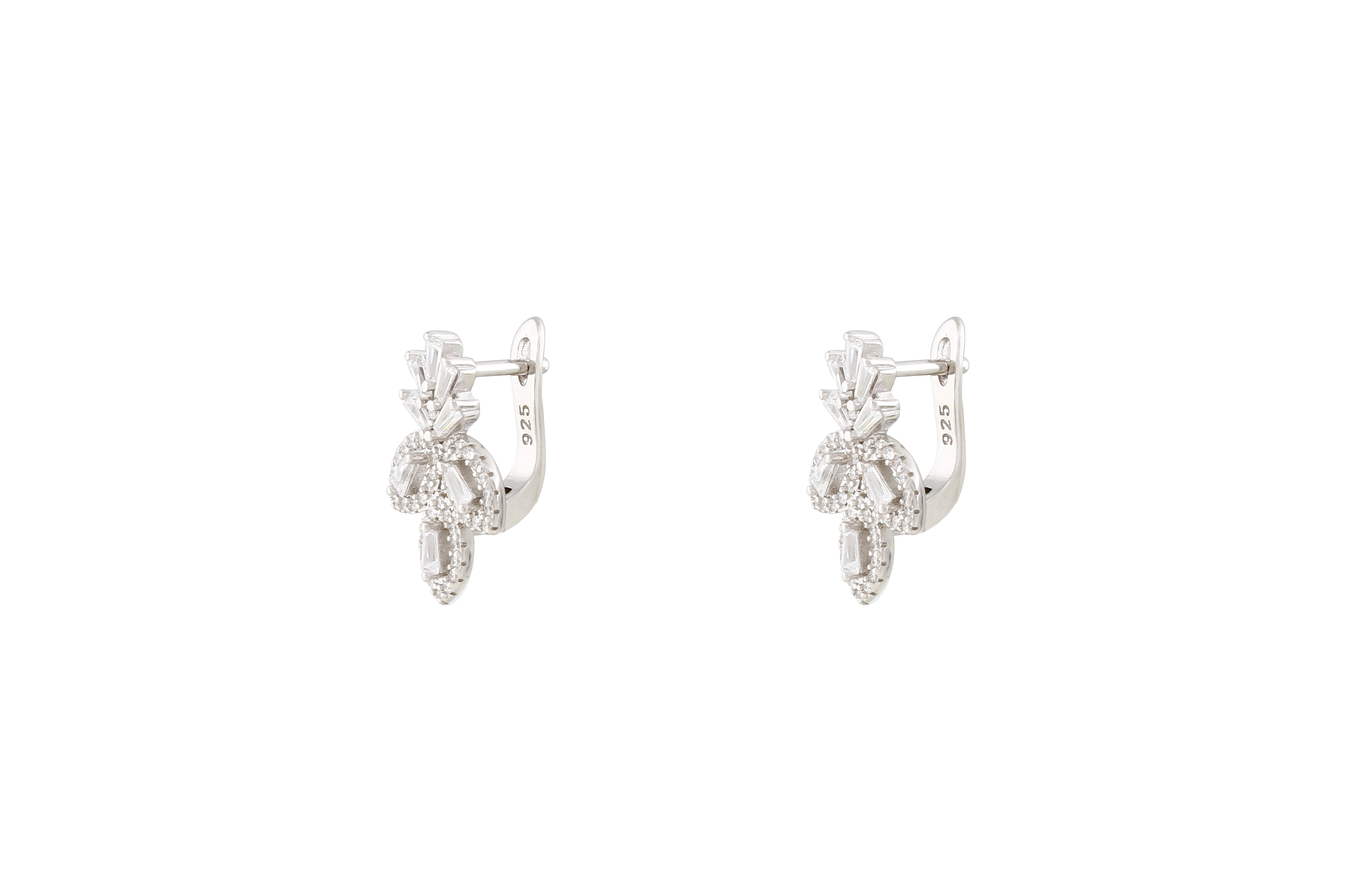 Asfour Crystal Clips Earrings With Art Deco Design In 925 Sterling Silver ER0434