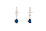 Asfour Crystal Drop Earrings With Blue Pear Design In 925 Sterling Silver ER0436-WB