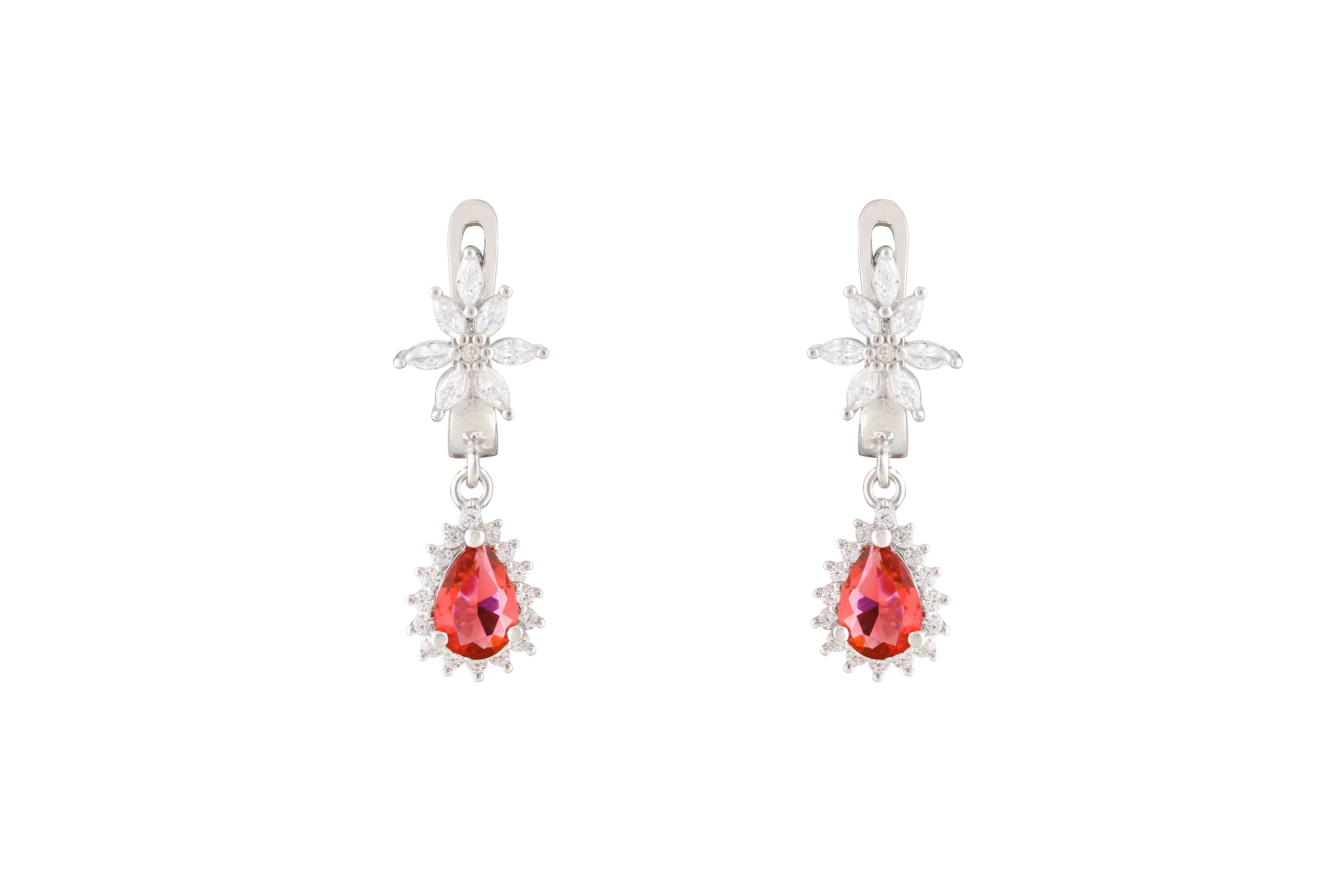 Asfour Crystal Drop Earrings With Fuchsia Pear Design In 925 Sterling Silver ER0436-WF