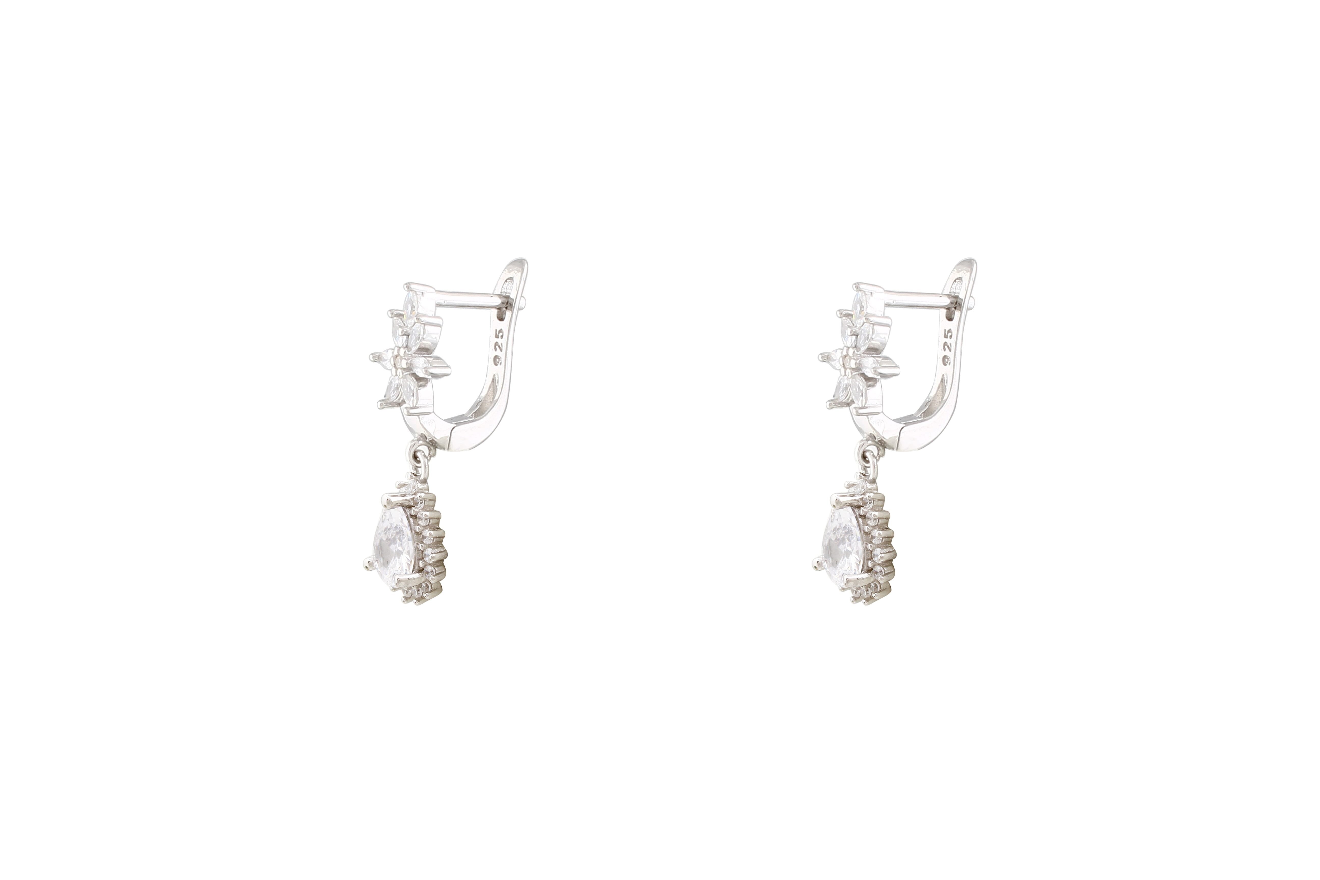 Asfour Crystal Drop Earrings Inlaid With Zircon Pear Stone In 925 Sterling Silver ER0436-W