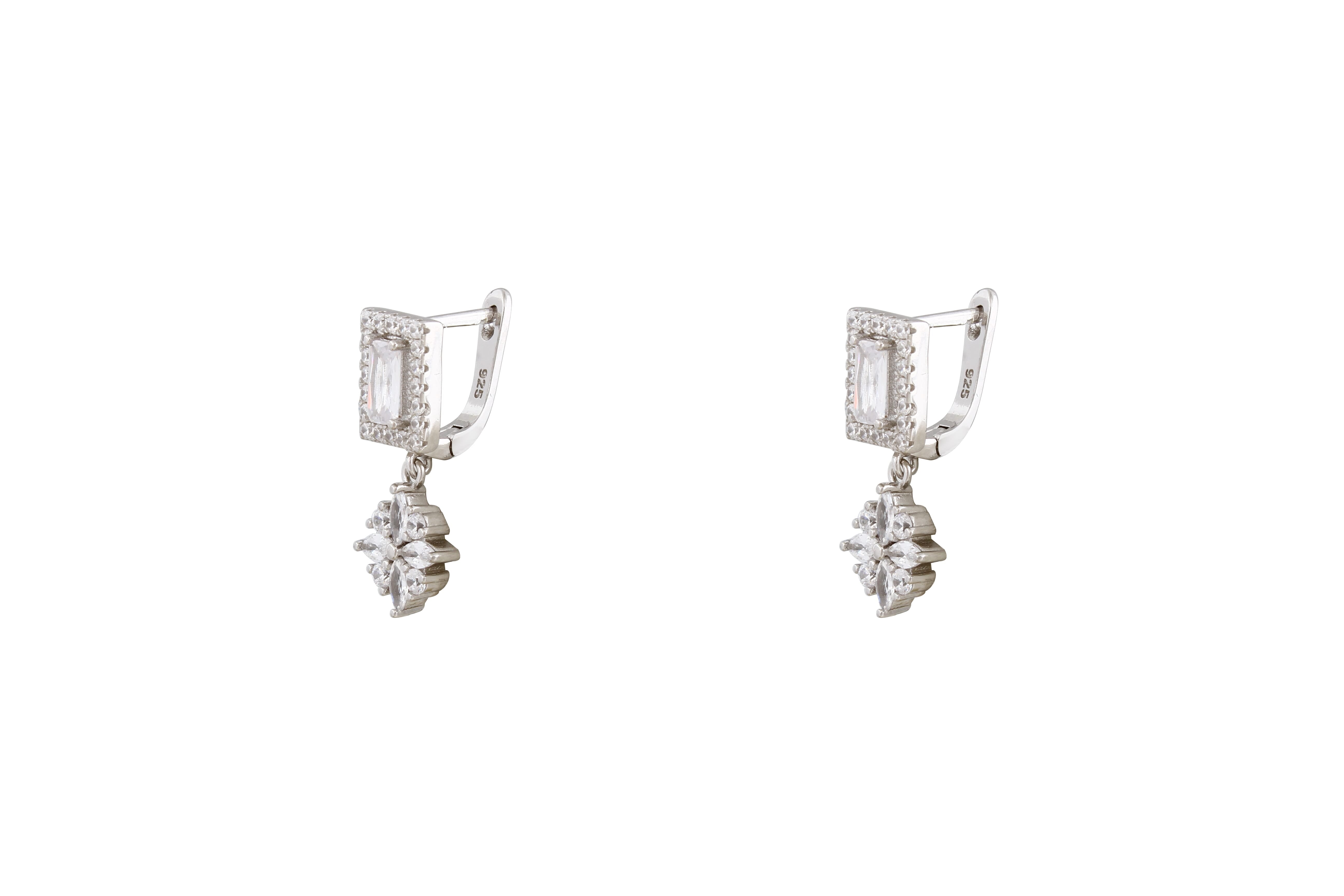 Asfour Crystal Clips Earrings With Art Deco Design In 925 Sterling Silver ER0437