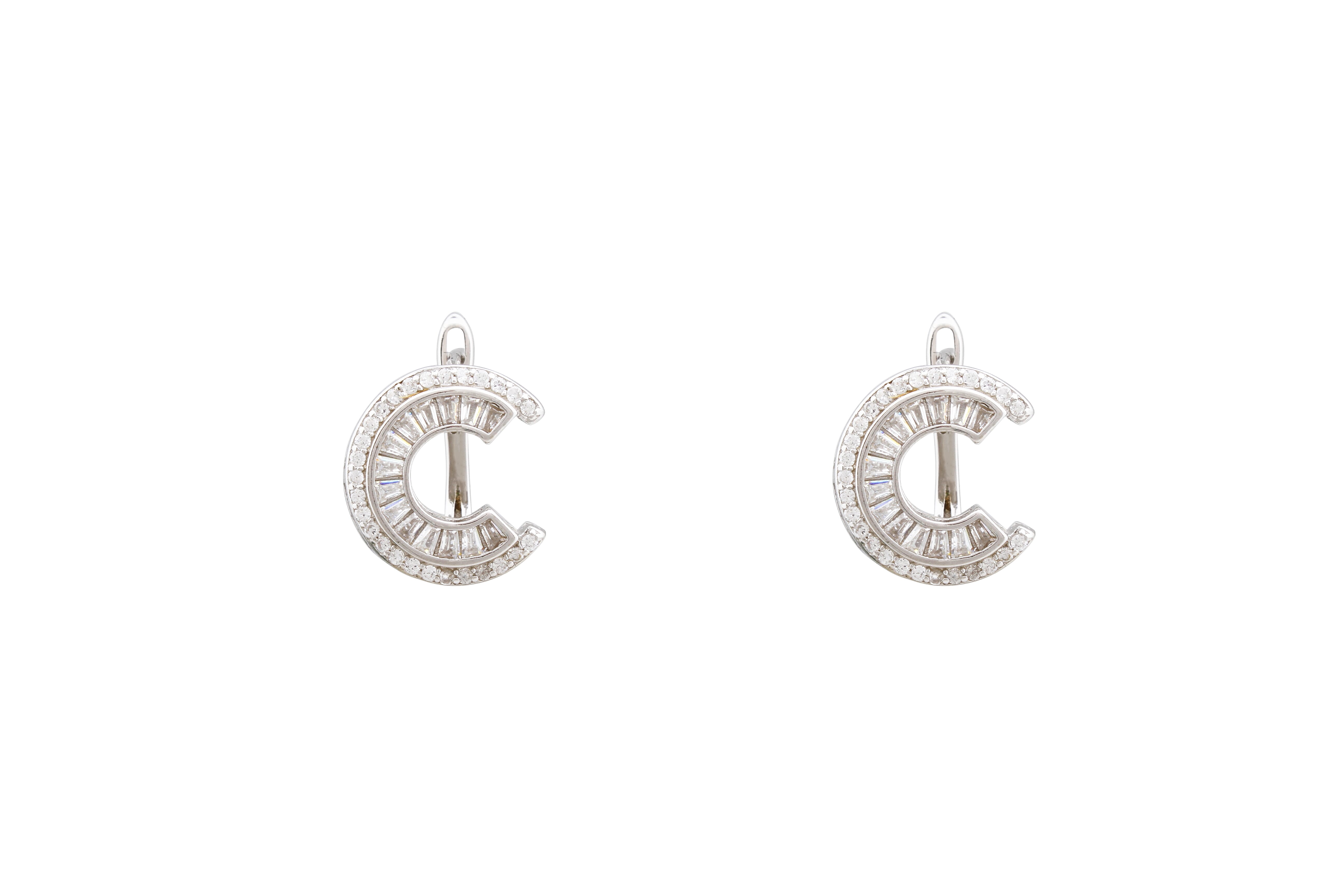 Asfour Crystal Clips Earrinsg With C Design In 925 Sterling Silver ER0441