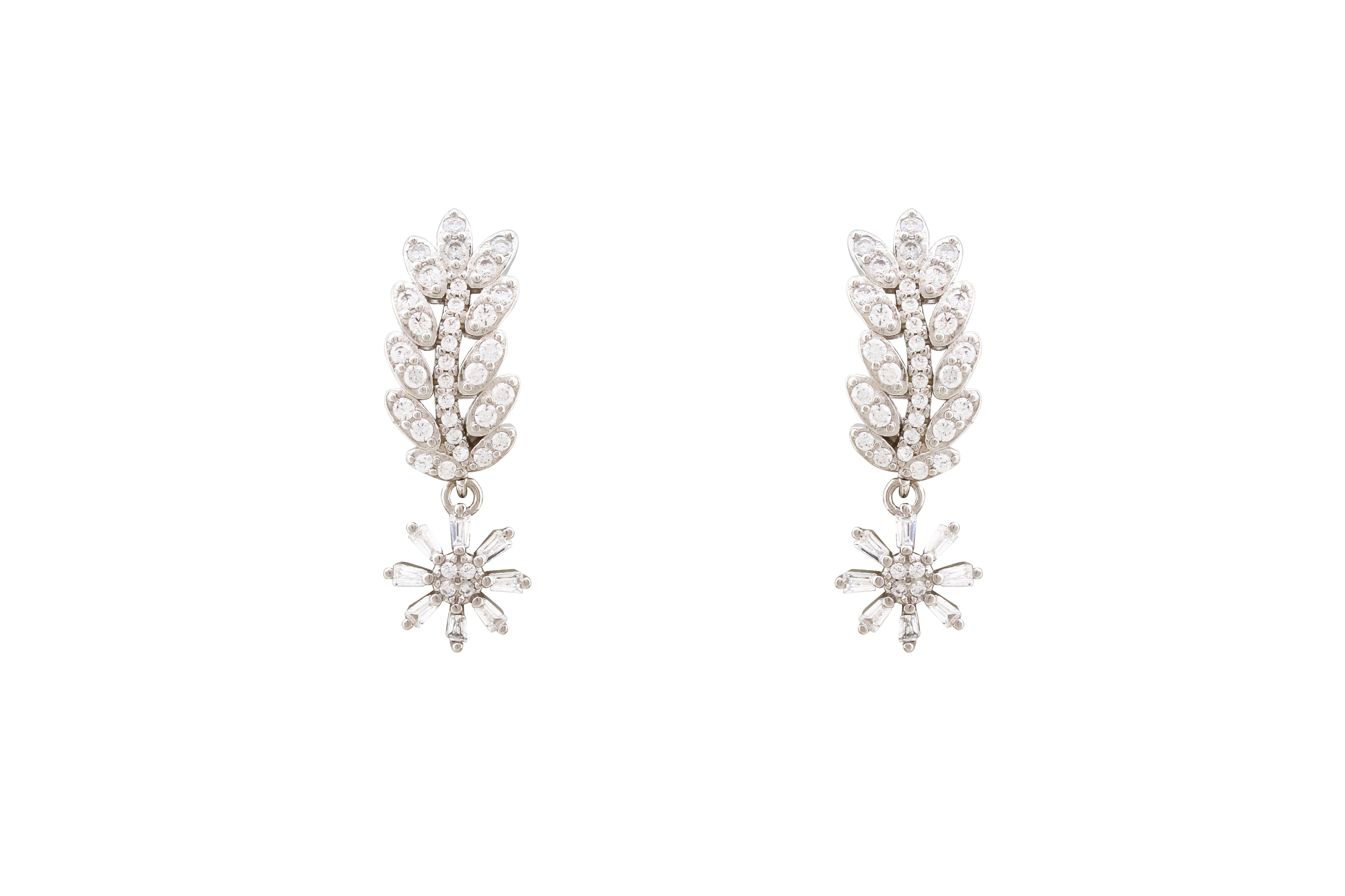 Asfour Crystal Drop Earrings With Decorative Leaf Design In 925 Sterling Silver ER0450