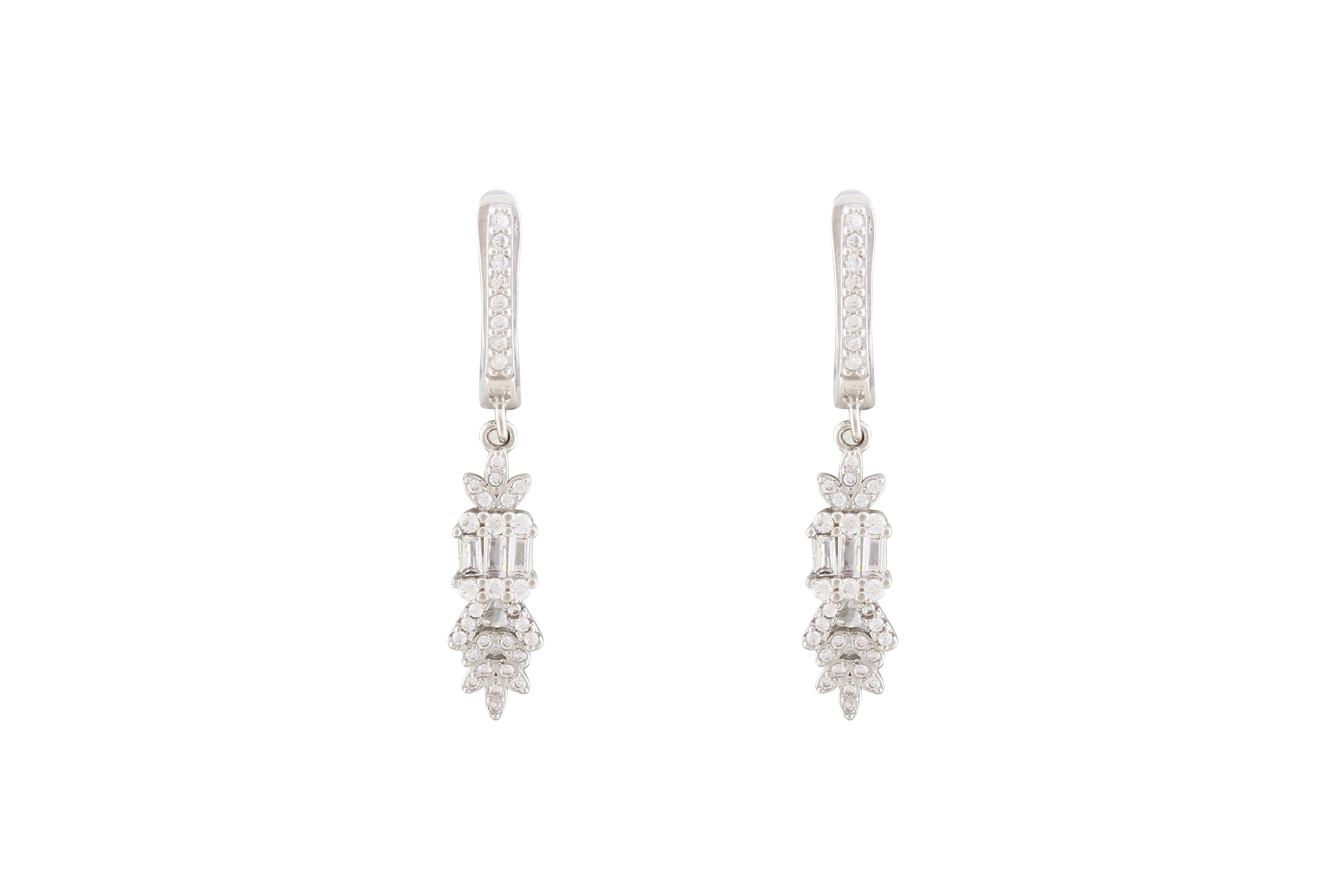 Asfour Crystal Drop Earrings With Decorative Design In 925 Sterling Silver ER0458