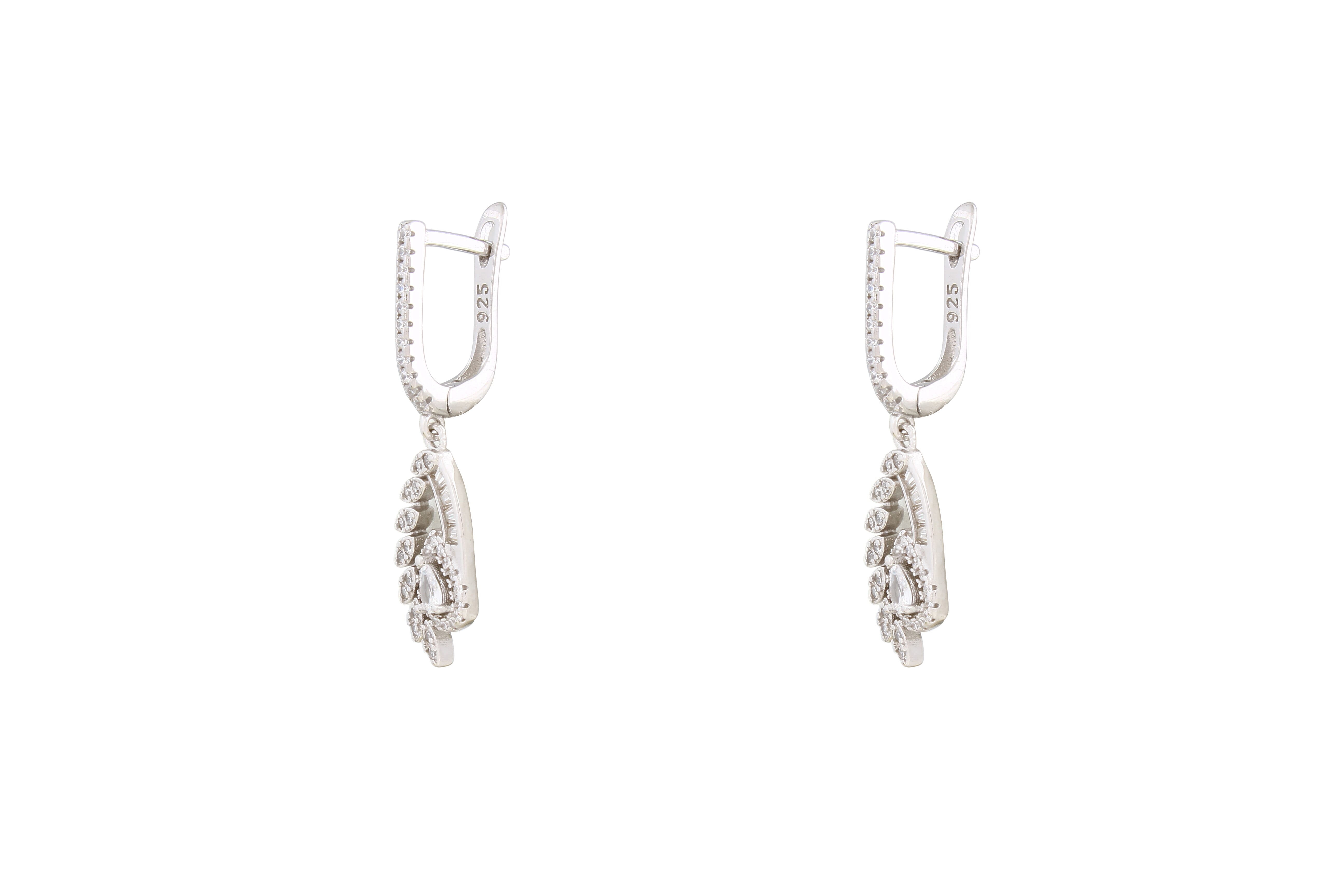 Asfour Crystal Drop Earrings With Decorative Design In 925 Sterling Silver ER0462