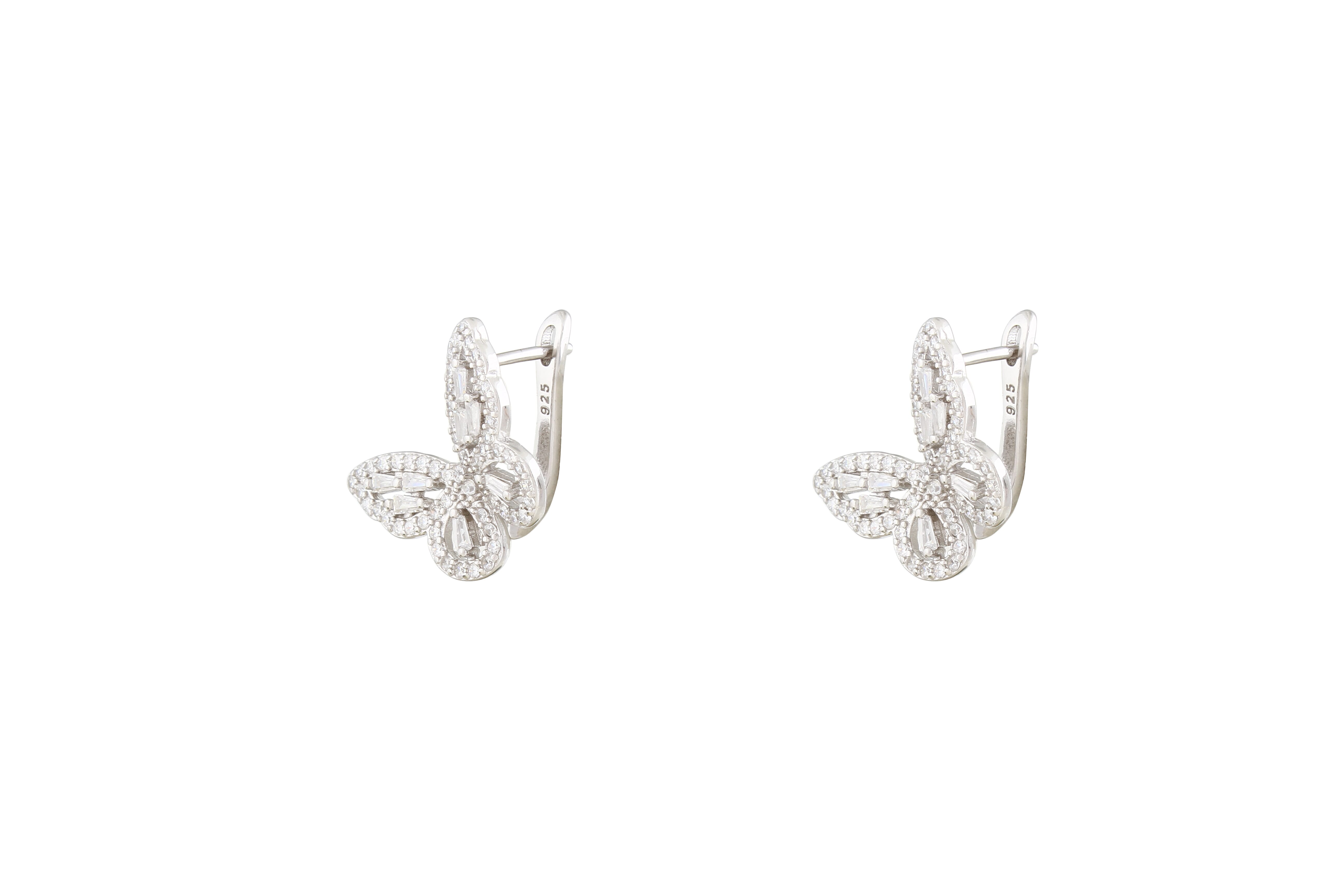 Asfour Crystal Clips Earrings With Butterfly Design In 925 Sterling Silver ER0465