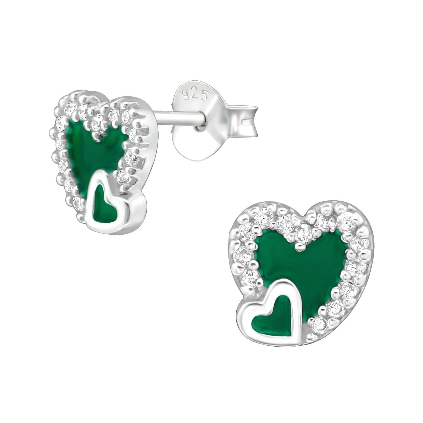 Asfour 925 Sterling Silver Earring with Round Zicron Stone, Green