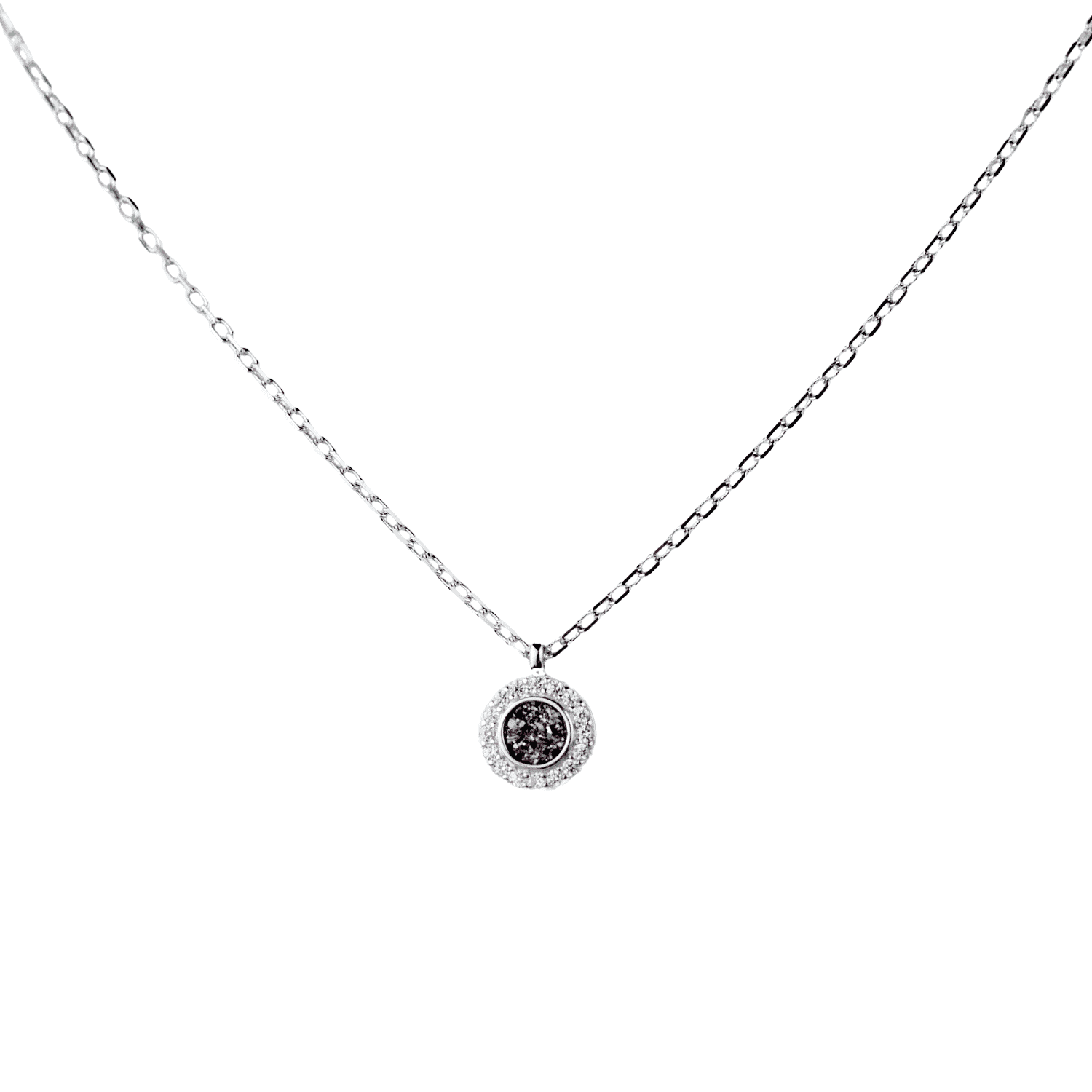 Asfour Zircon Rounded Shape 925 Sterling Silver Necklace,Clear+Black Diamond