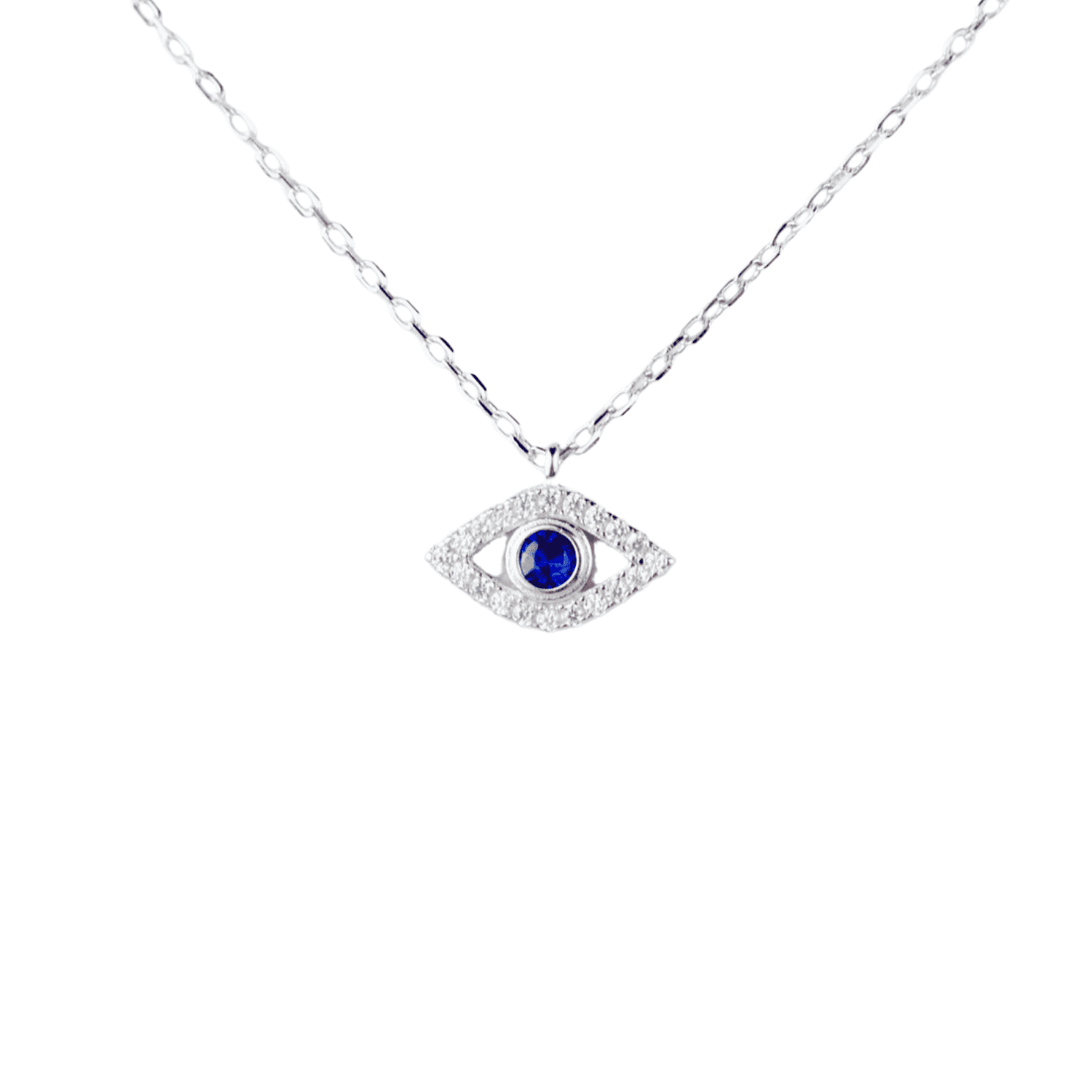 Asfour Zircon Rounded Shape 925 Sterling Silver Necklace,Clear+Blue