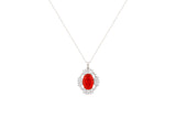 Asfour Crystal Chain Necklace With Red Oval Pendant In 925 Sterling Silver NA0003-WR