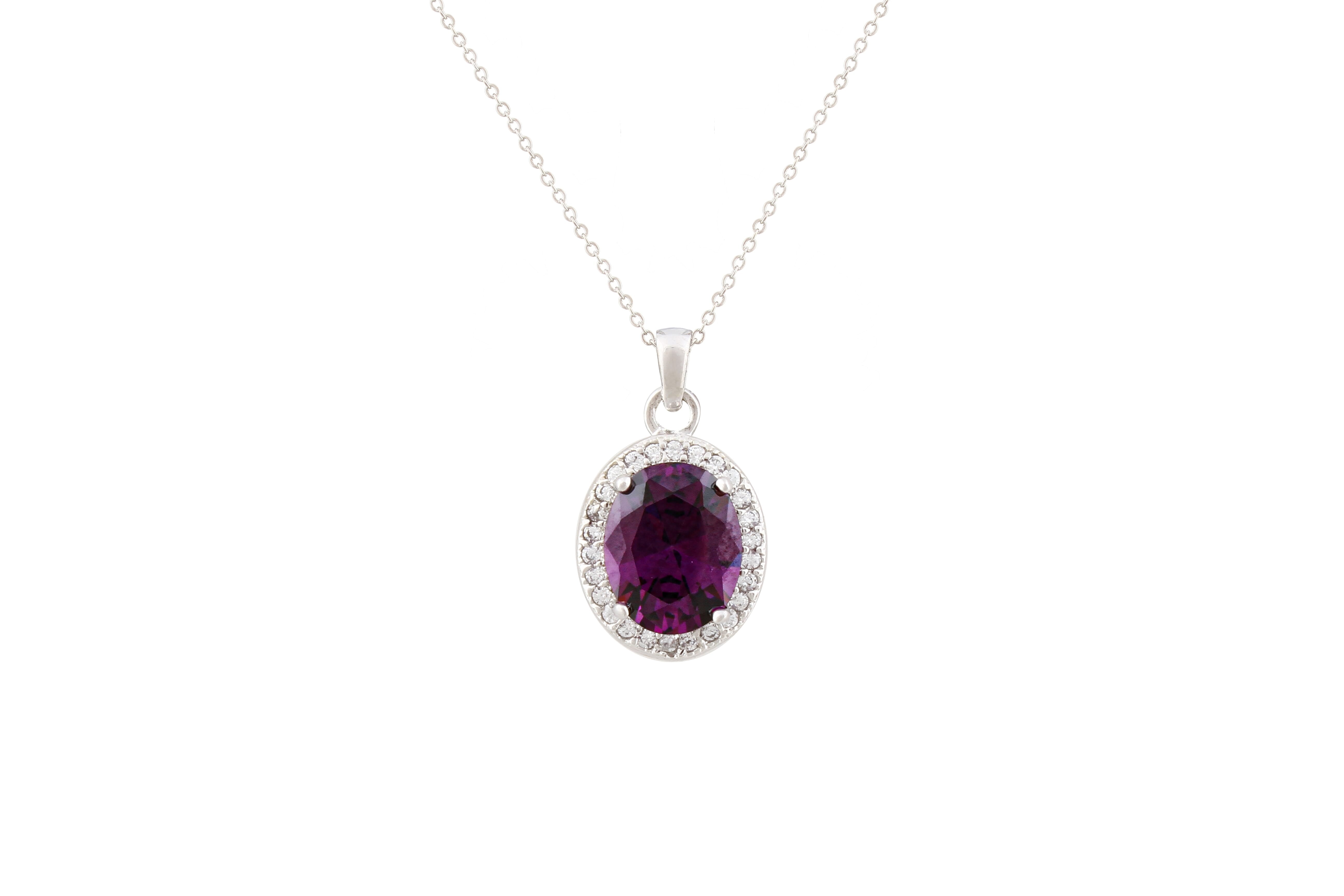 Asfour Crystal Chain Necklace With Tanzanite Oval Pendant In 925 Sterling Silver NA0005-N-5