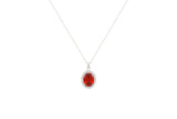 Asfour Crystal Chain Necklace With Red Oval Pendant In 925 Sterling Silver NA0005-R