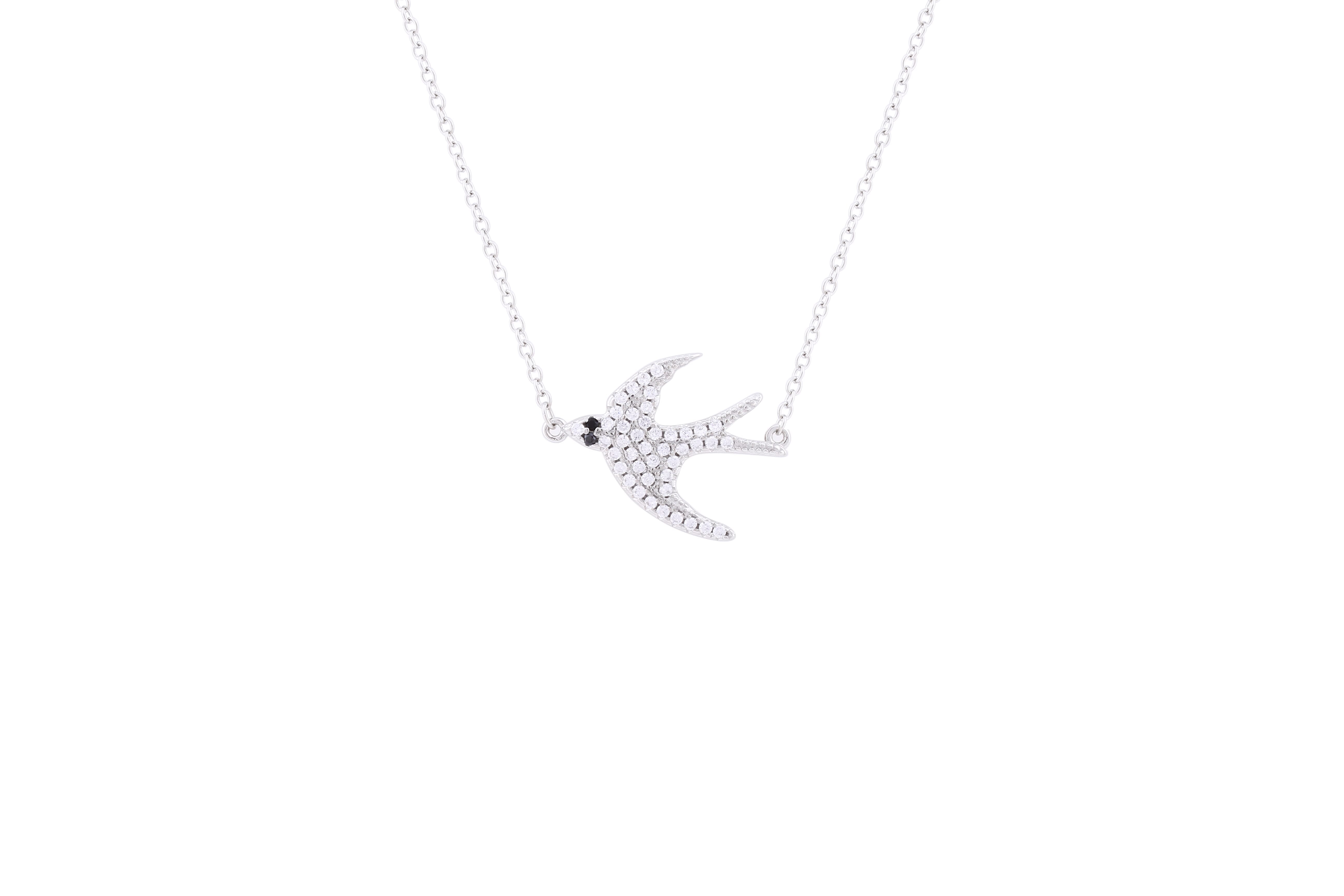Asfour Sterling Silver Bird Necklace Inlaid With Zircon Stones ND0001