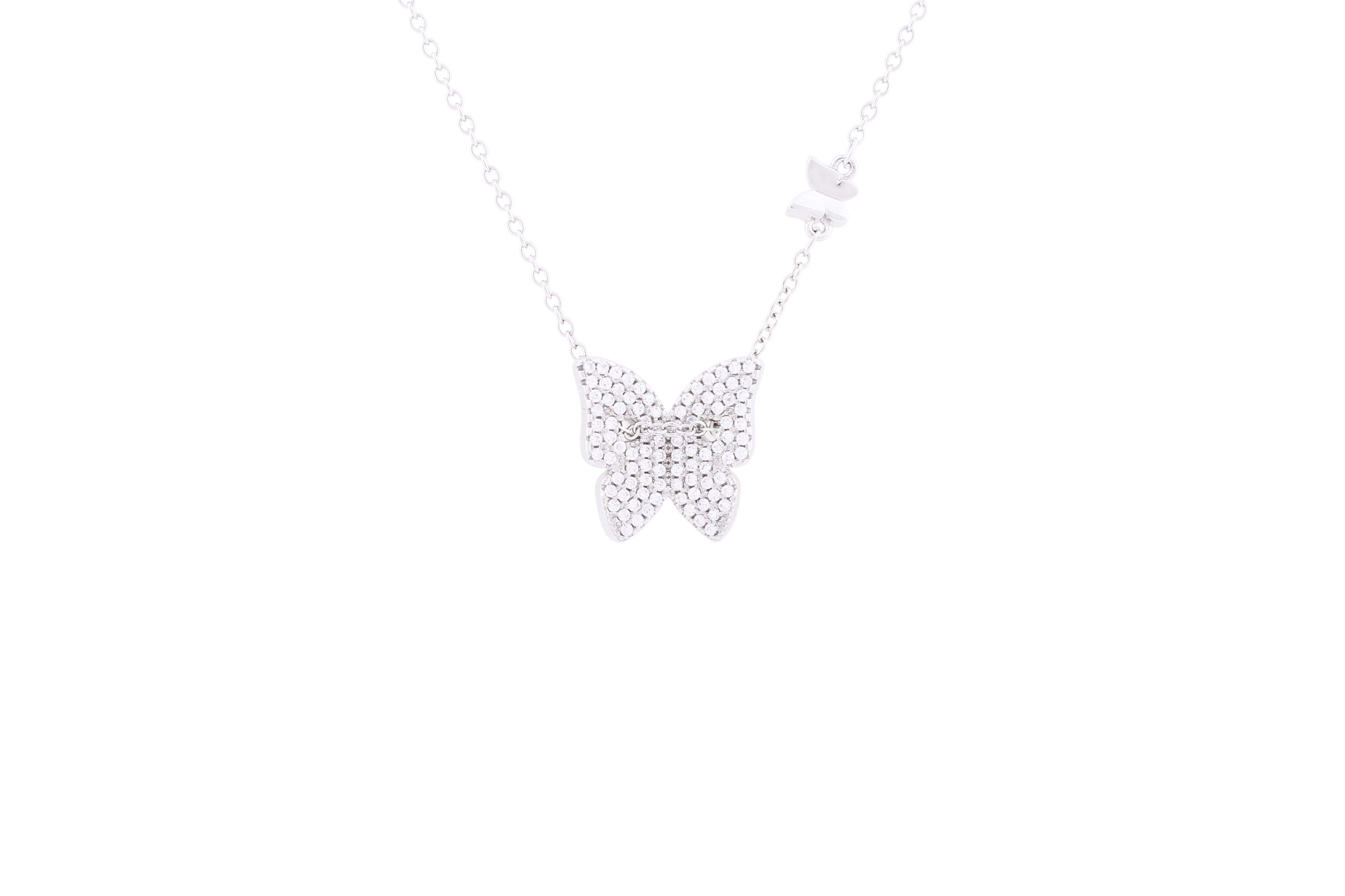 Asfour Sterling Silver Butterfly Necklace Inlaid With Zircon Stones ND0002