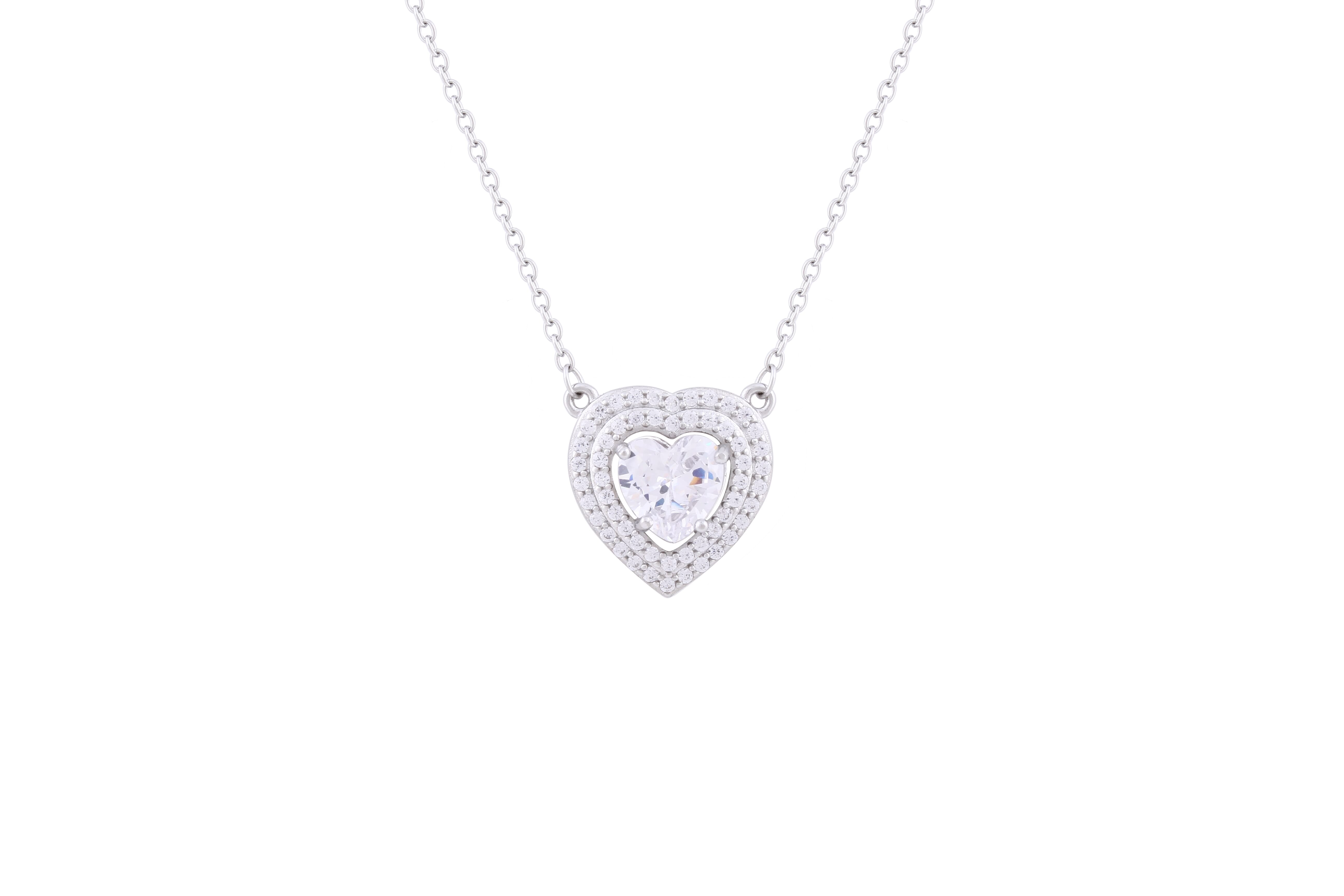 Asfour Sterling Silver Heart necklace Inlaid With Zircon Stones ND0008