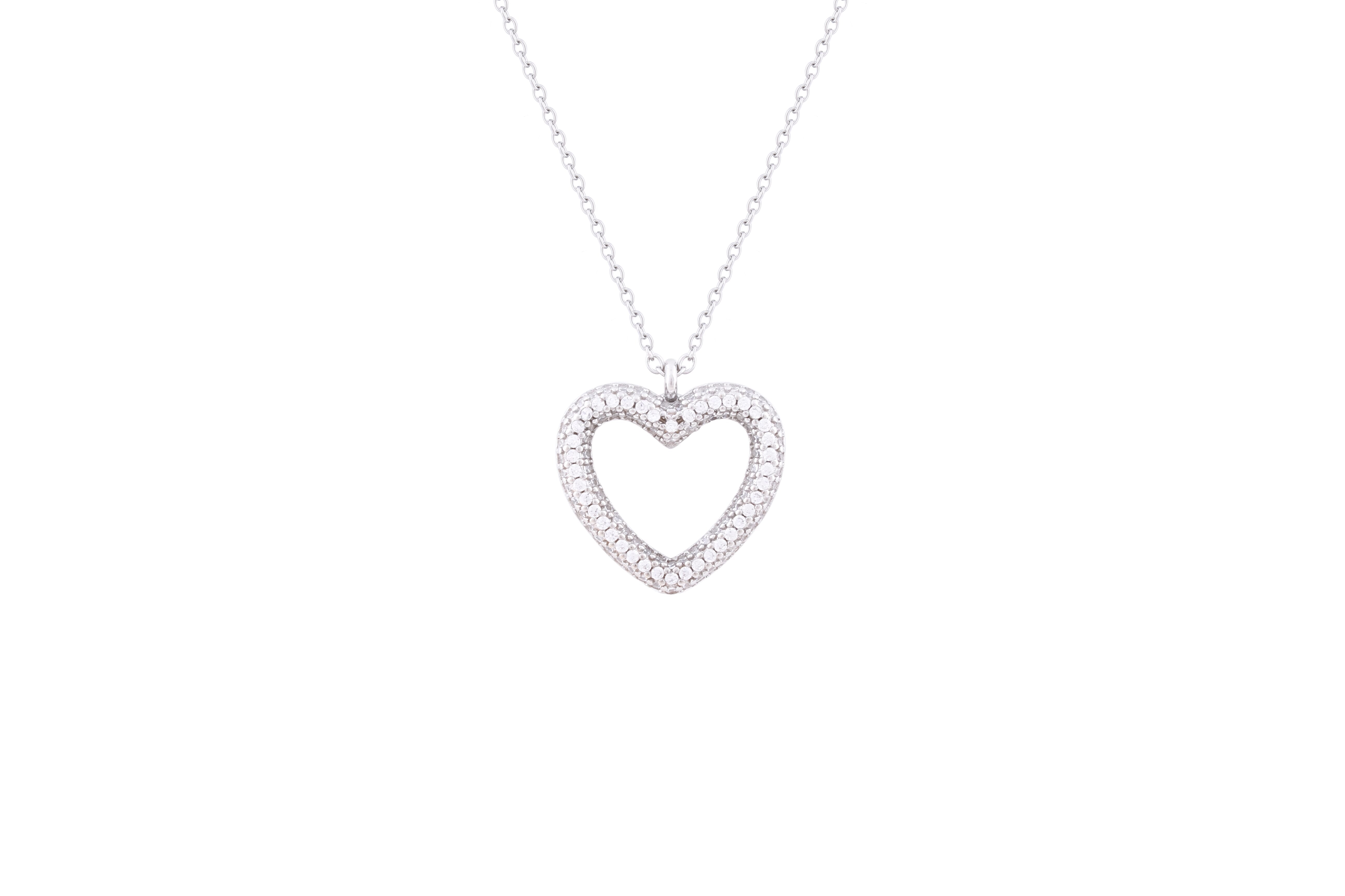 Asfour Sterling Silver Heart necklace Inlaid With Zircon Stones ND0010