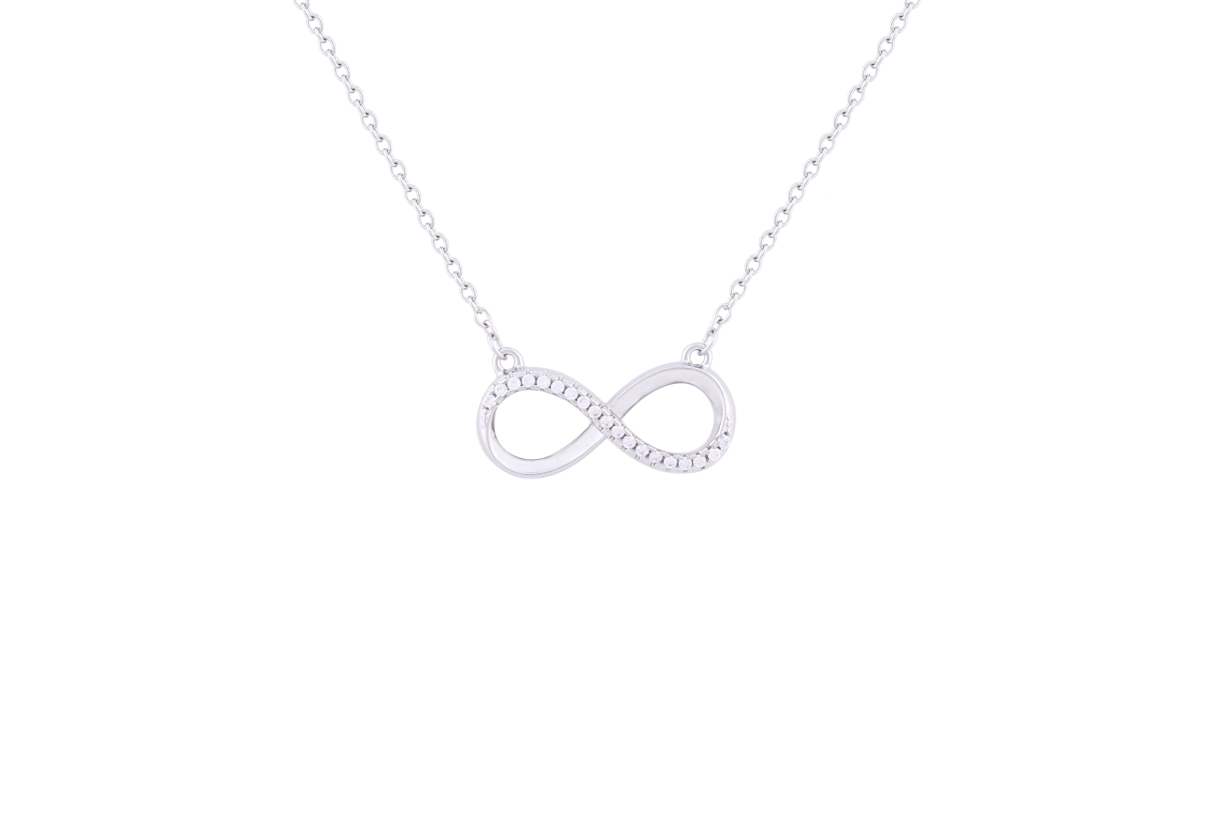 Asfour Sterling Silver Infinity Necklace Inlaid With Zircon Stones ND0015