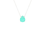 Asfour Crystal Chain Necklace With Aquamarine Pear Design In 925 Sterling Silver ND0018-GC