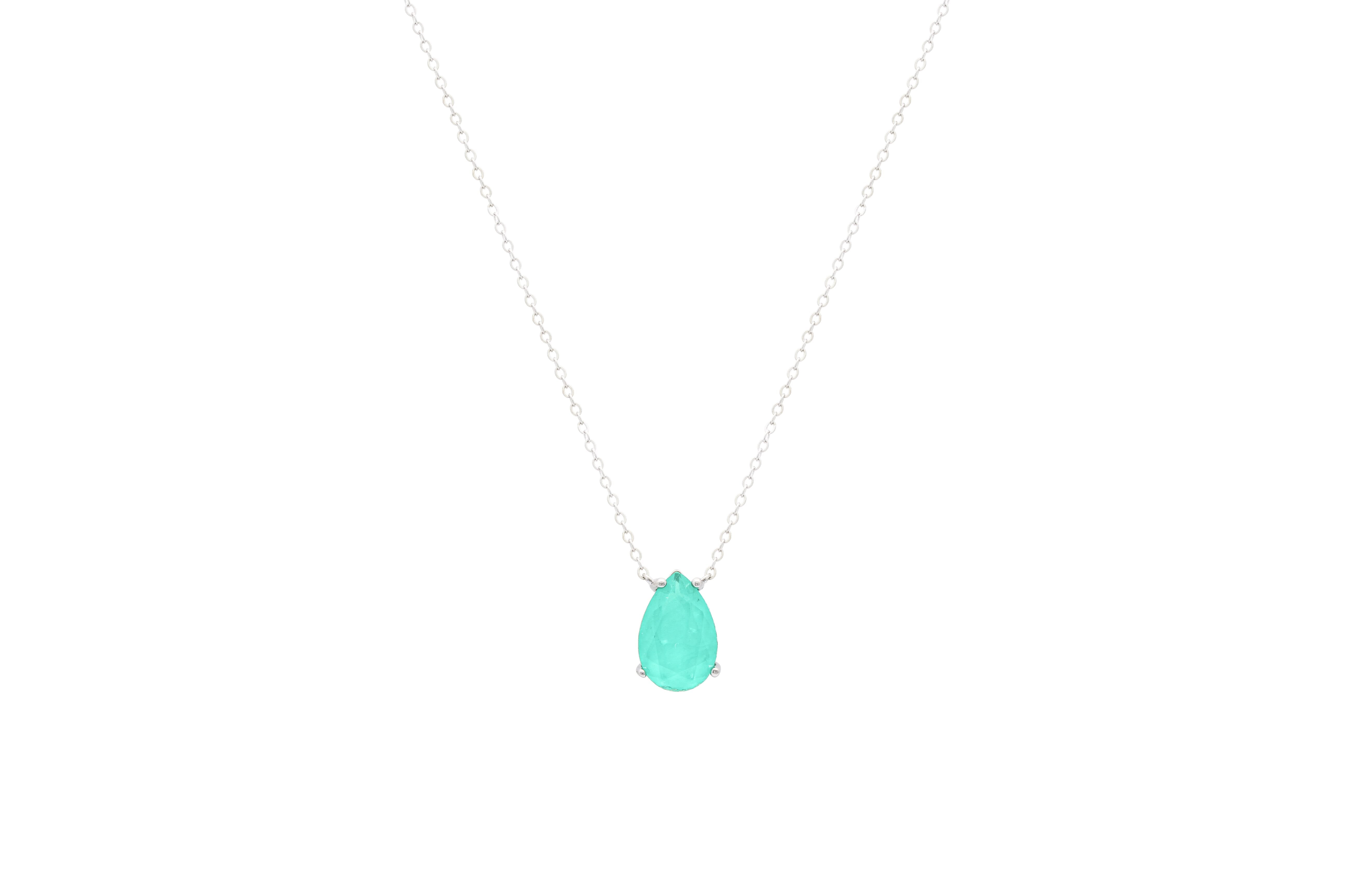 Asfour Crystal Chain Necklace With Aquamarine Tear Drop Design In 925 Sterling Silver ND0019-GC