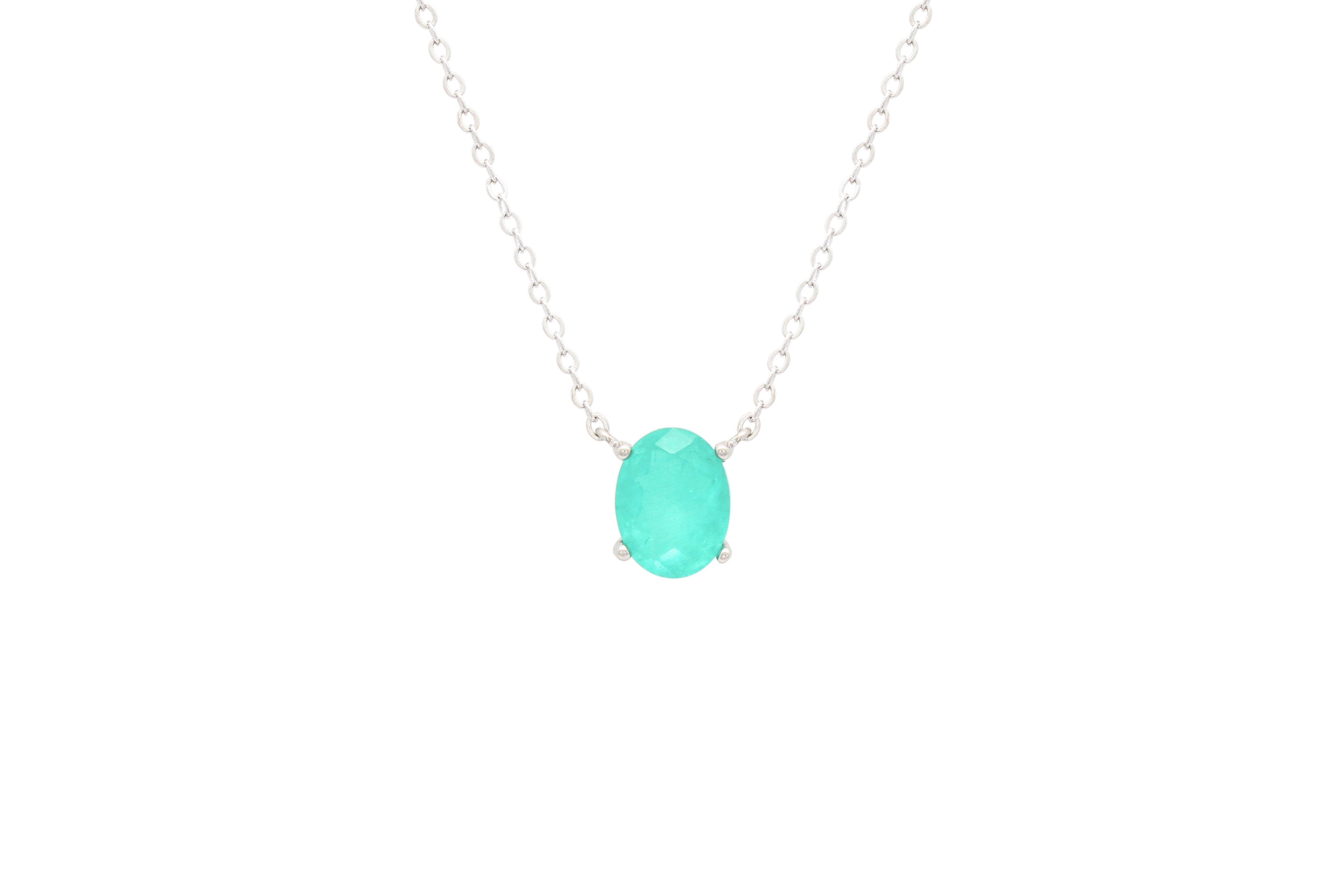 Asfour Crystal Chain Necklace With Aquamarine Oval Design In 925 Sterling Silver ND0022-GC