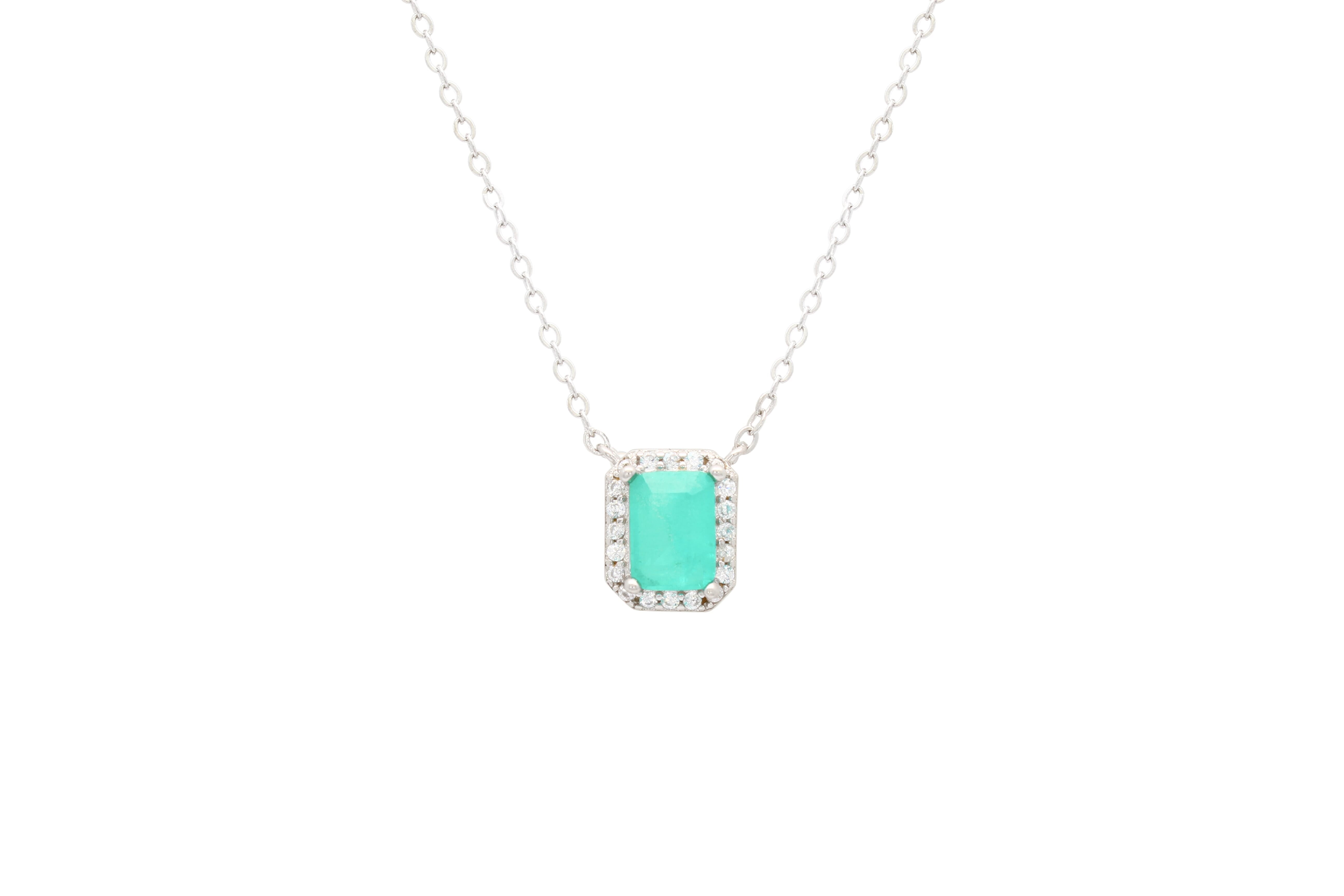 Asfour Crystal Chain Necklace With Cluster Aquamarine Stone In 925 Sterling Silver ND0024-GC