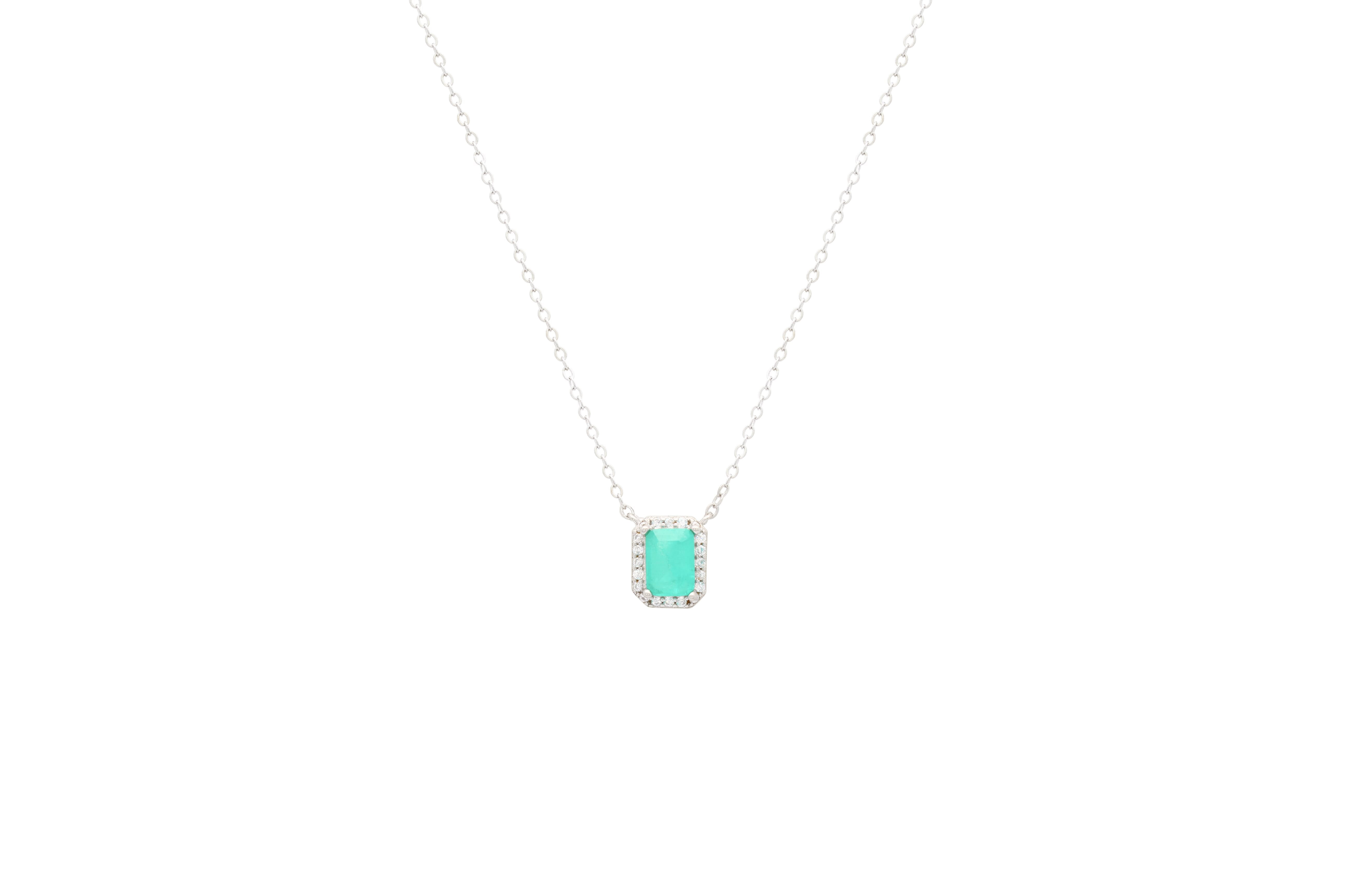 Asfour Crystal Chain Necklace With Cluster Aquamarine Stone In 925 Sterling Silver ND0024-GC