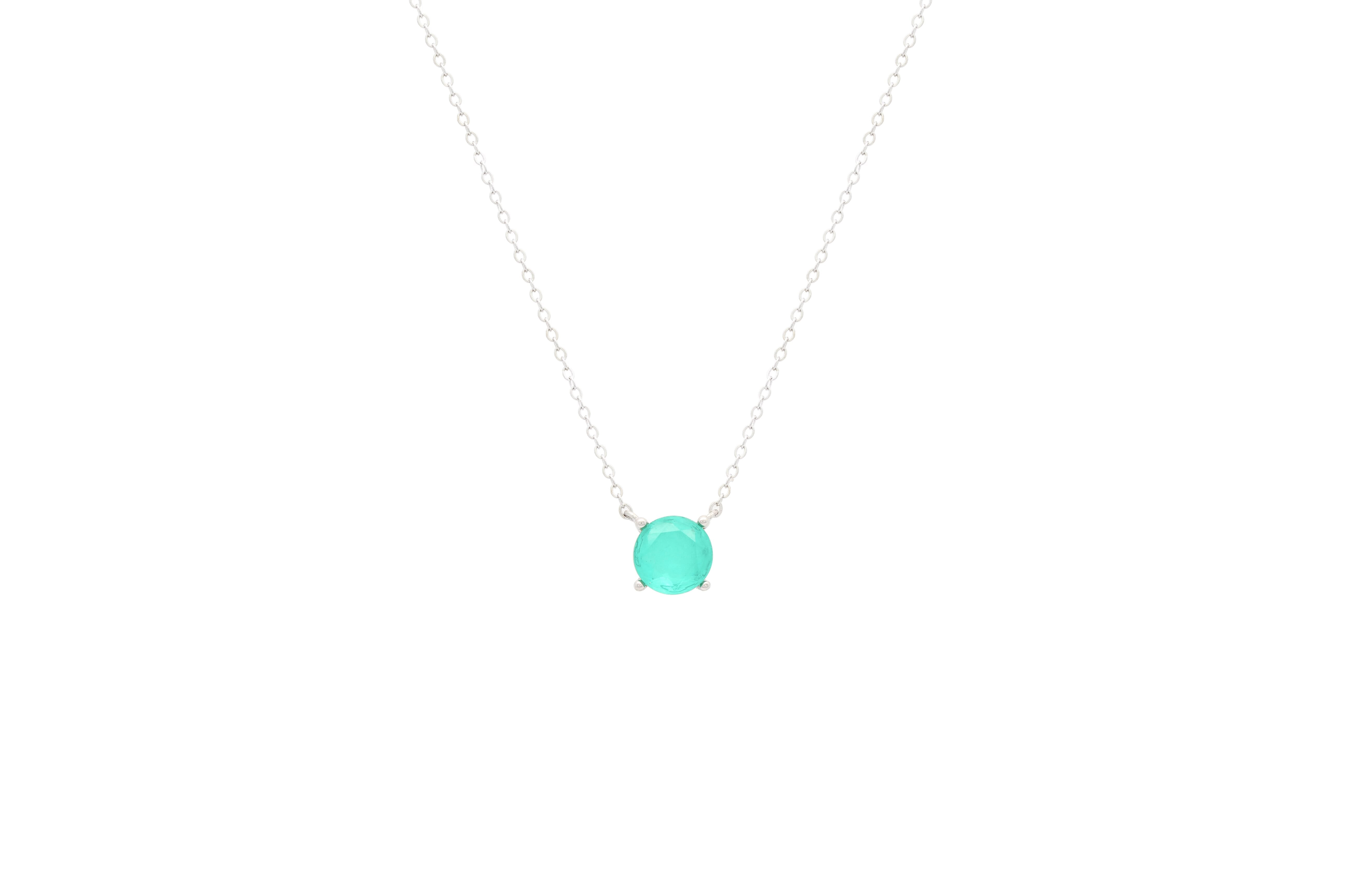 Asfour Crystal Chain Necklace With Aquamarine Round Design In 925 Sterling Silver ND0026-GC