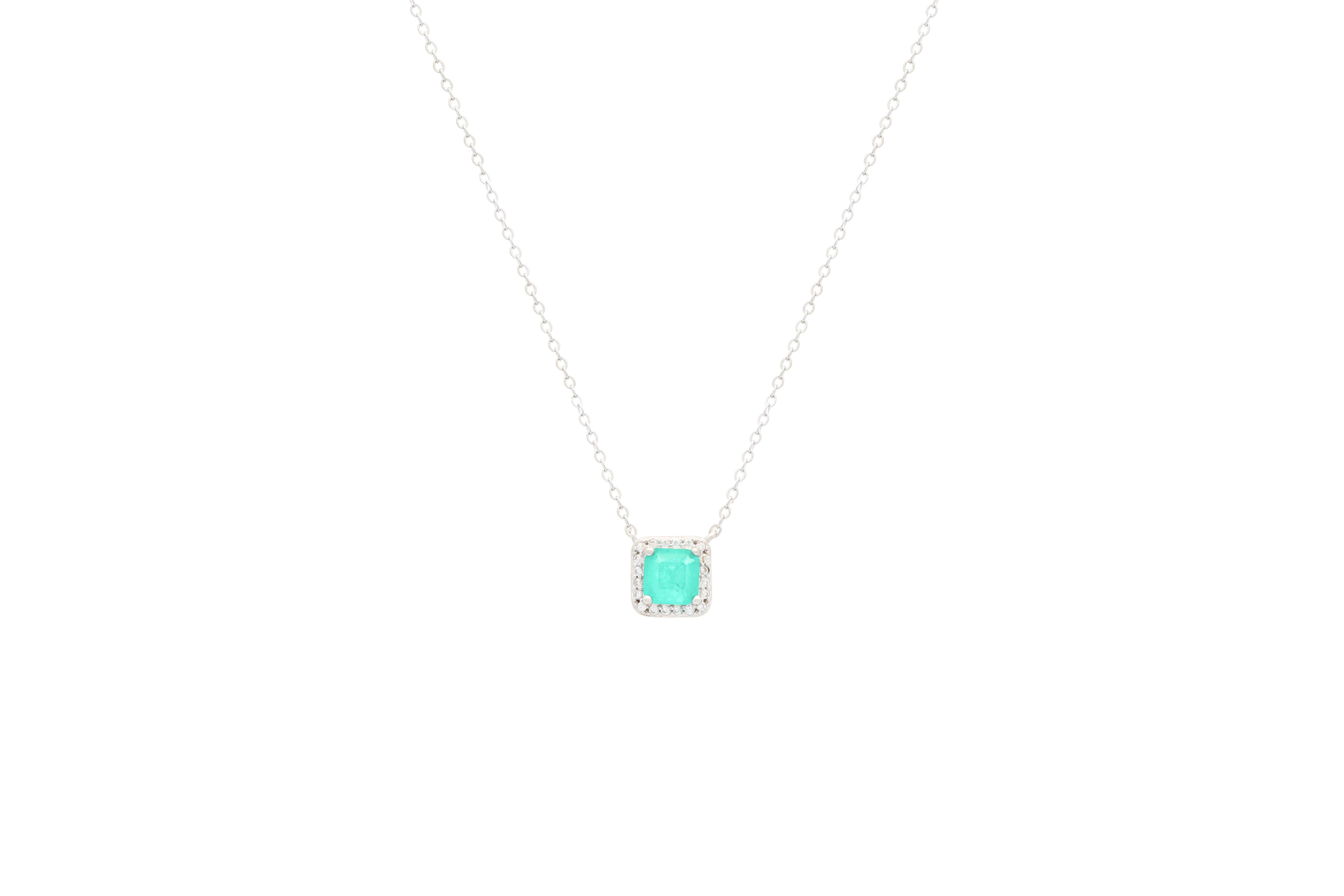 Asfour Crystal Chain Necklace With Cluster Aquamarine Stone In 925 Sterling Silver ND0027-GC