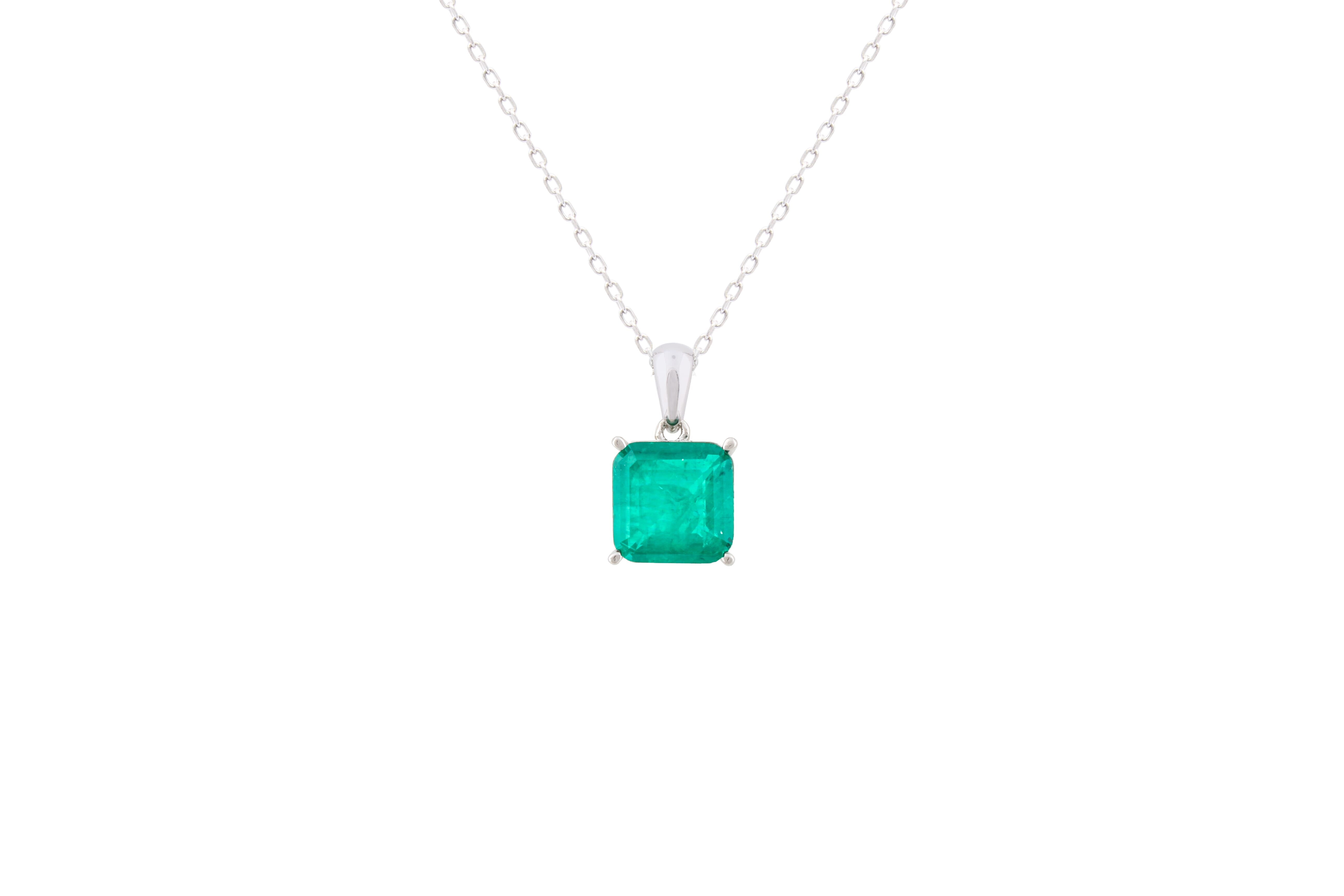 Asfour Crystal Chain Necklace With Asscher Emerald Zircon Stone In 925 Sterling Silver ND0036-G