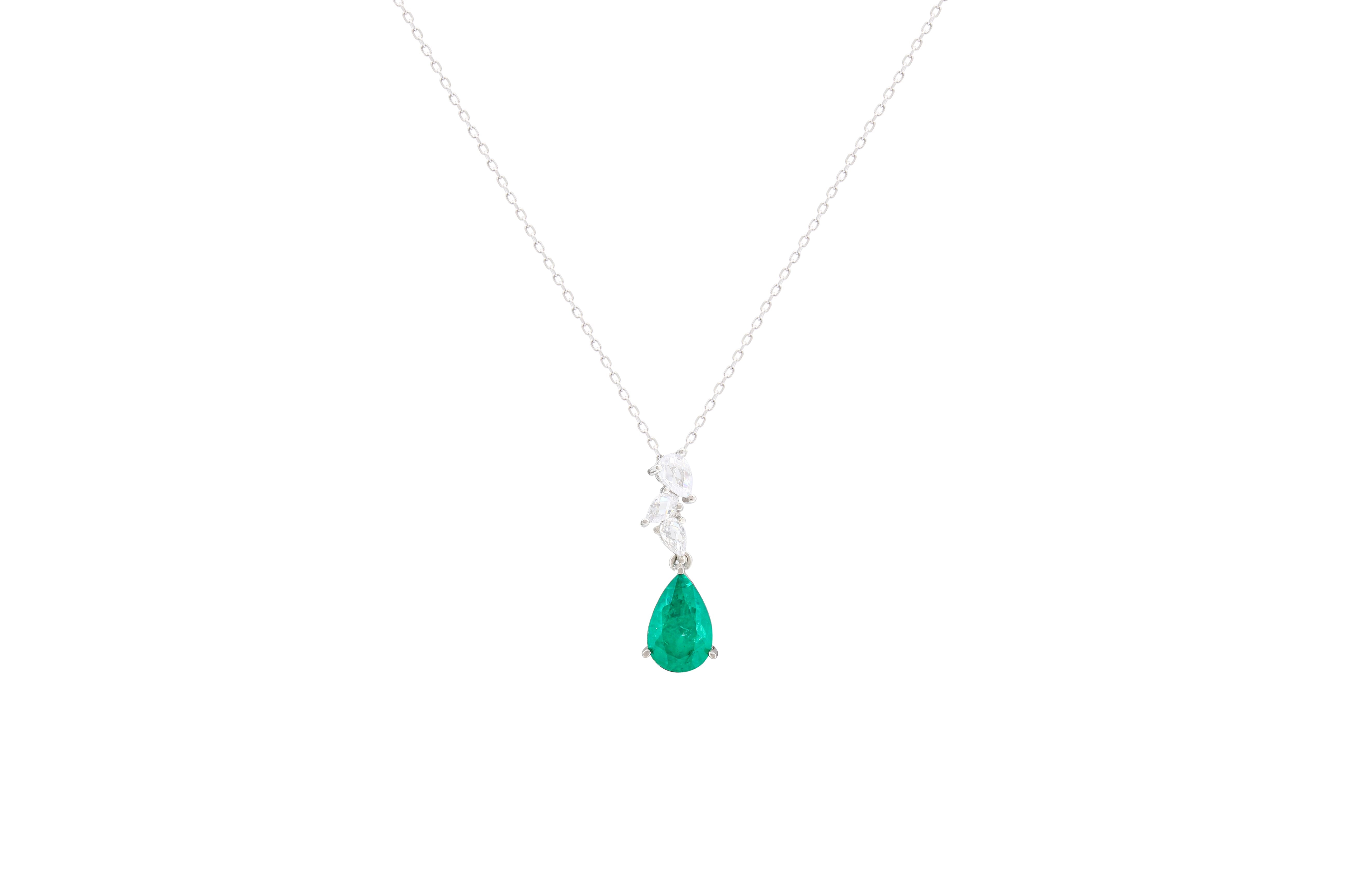 Asfour Crystal Chain Necklace With Emerald Pear Zircon Pendant In 925 Sterling Silver ND0042-G