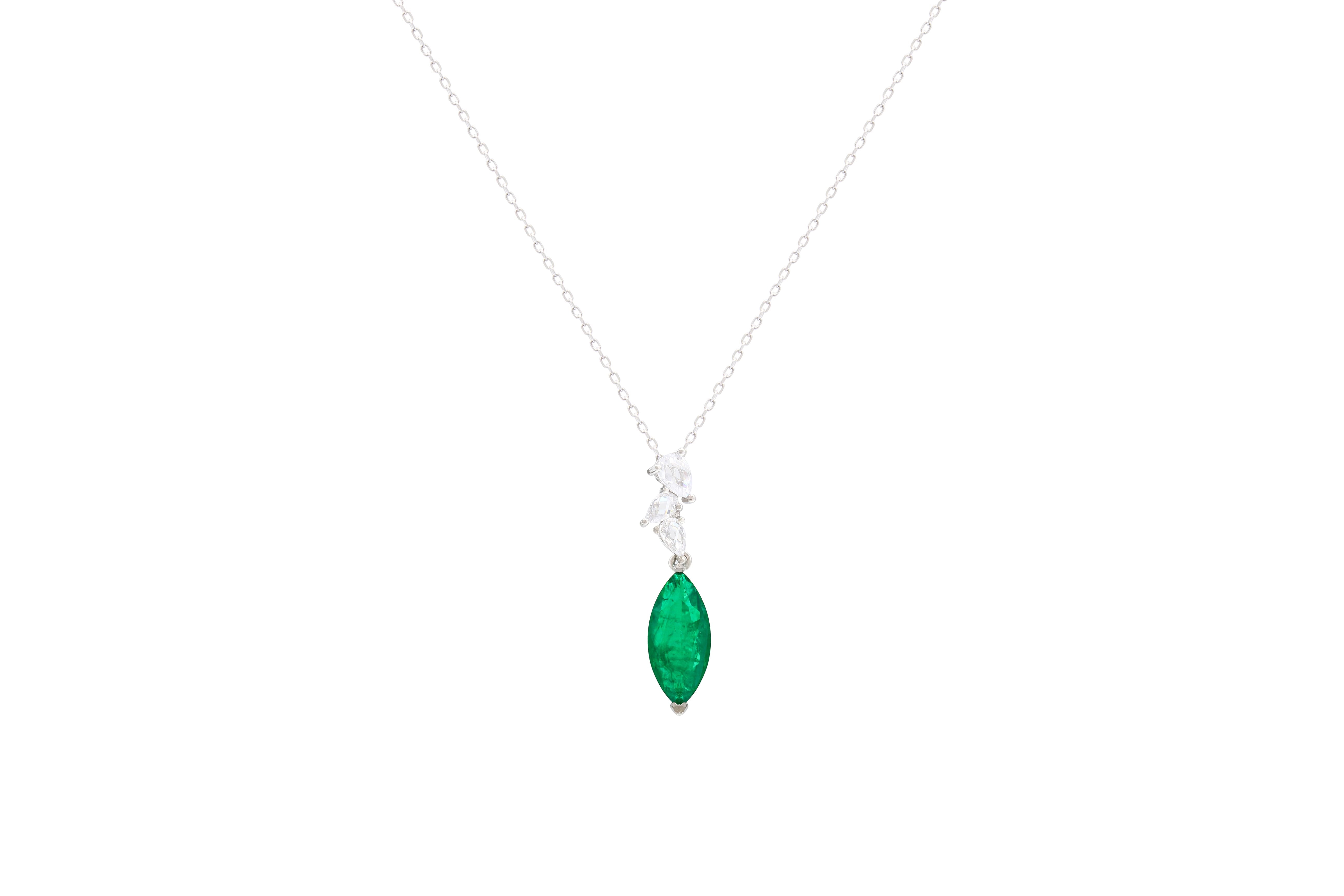 Asfour Crystal Chain Necklace With Emerald Marquise Zircon Stone In 925 Sterling Silver ND0045-G