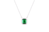 Asfour Crystal Chain Necklace With Emerald Radiant Cut Pendant In 925 Sterling Silver ND0099-G