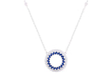 Asfour Crystal Chain Necklace With Blue Circle Pendant In 925 Sterling Silver ND0105-WB